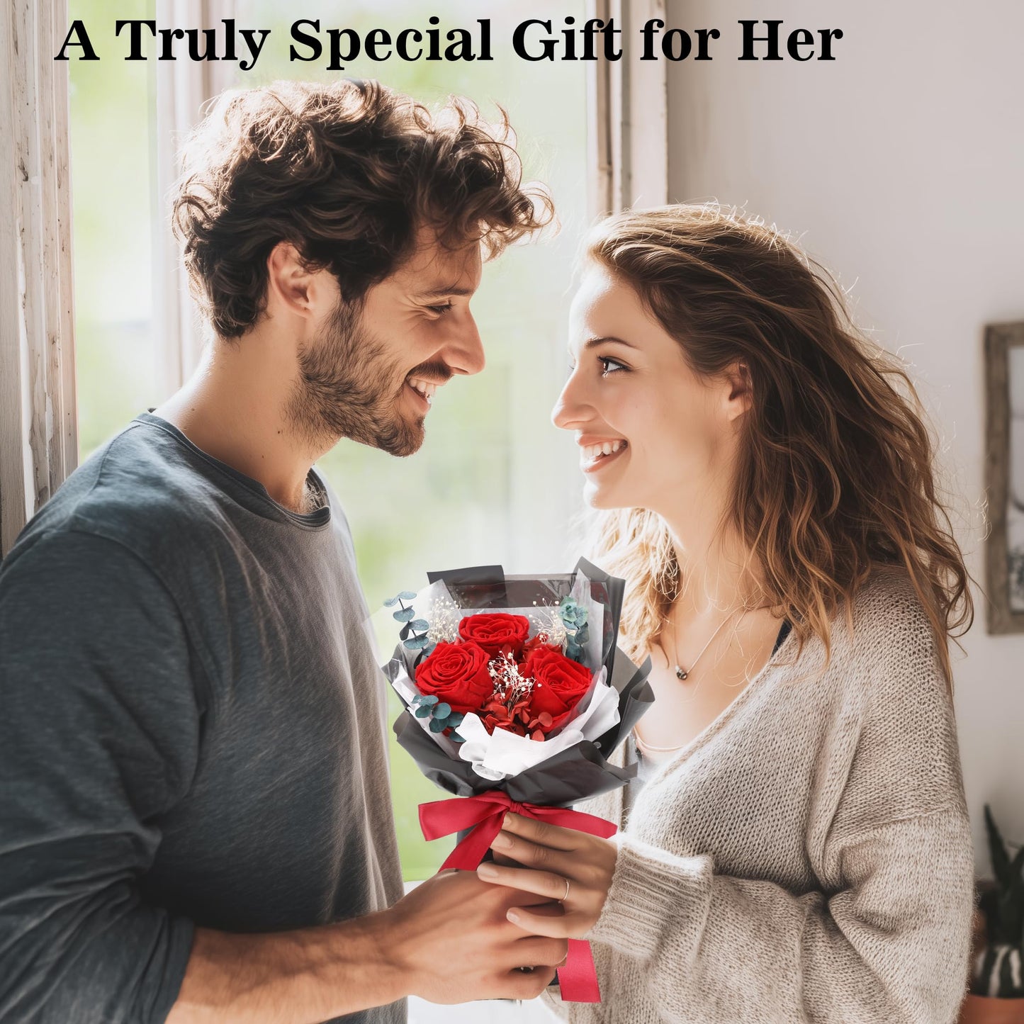 SofLiv Flowers for Delivery Prime, Preserved Roses Flower Gifts for Women, Flower Bouquet Gifts for Her, Mom Birthday Gifts from Daughter, Valentines Flowers, Real Roses, Red Roses