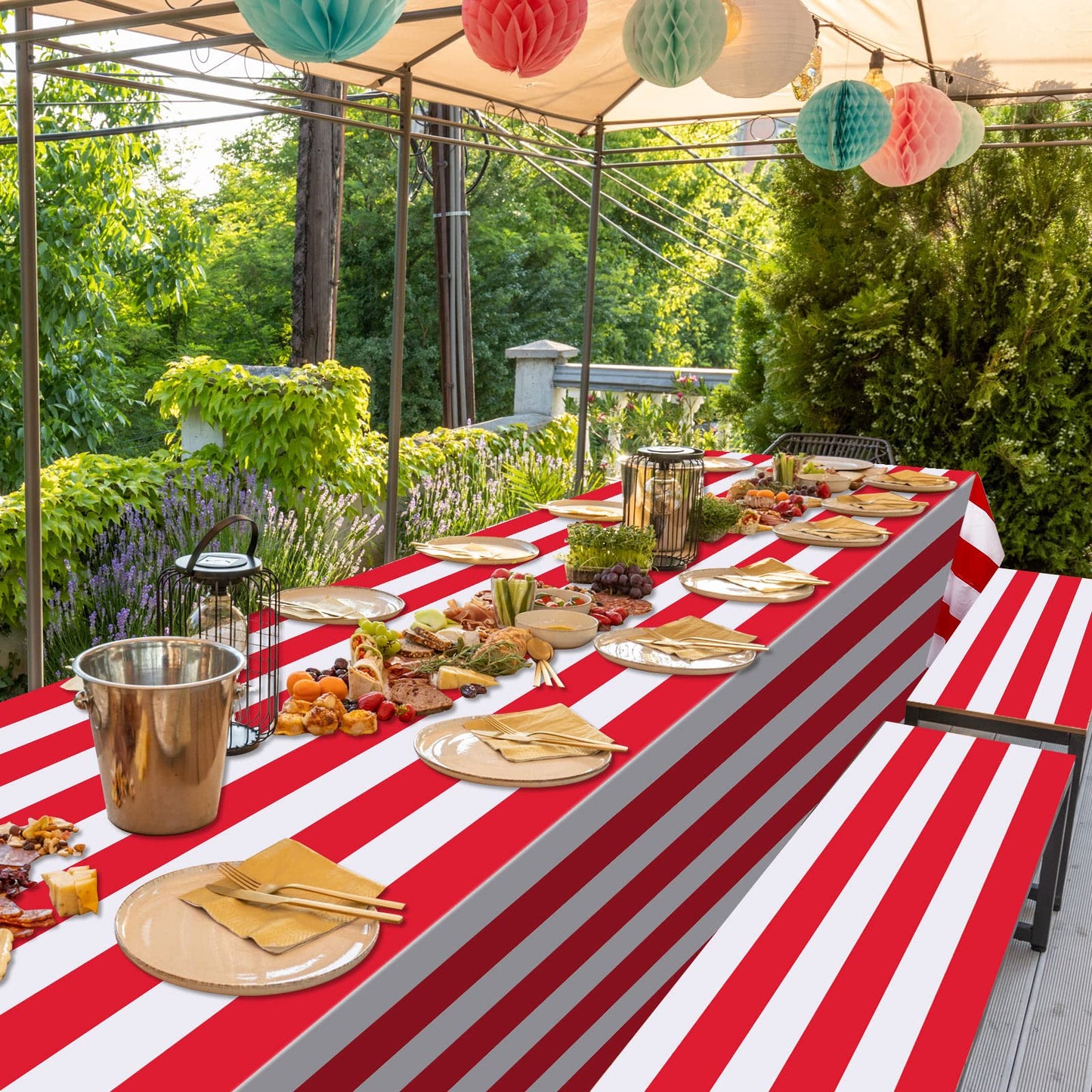 Ctosree 78.7 in x 100 ft Red and White Striped Tablecloth Roll Plastic Carnival Circus Tent Party Table Cover Red Brick Wall Backdrop for Birthday Party Circus Backdrop (Red and White, Striped)