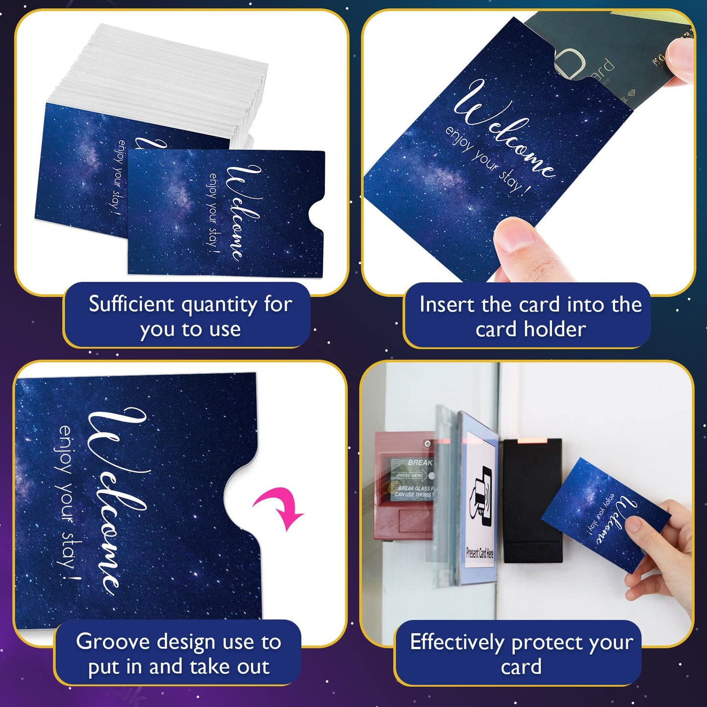 Outus 1000 Pcs Hotel Key Card Envelope Key Card Holder Sleeves Keycard Envelope Sleeve Enjoy Your Stay Keycard Cover for Hotel, 2.4 x 3.5 Inch (Galaxy Style)