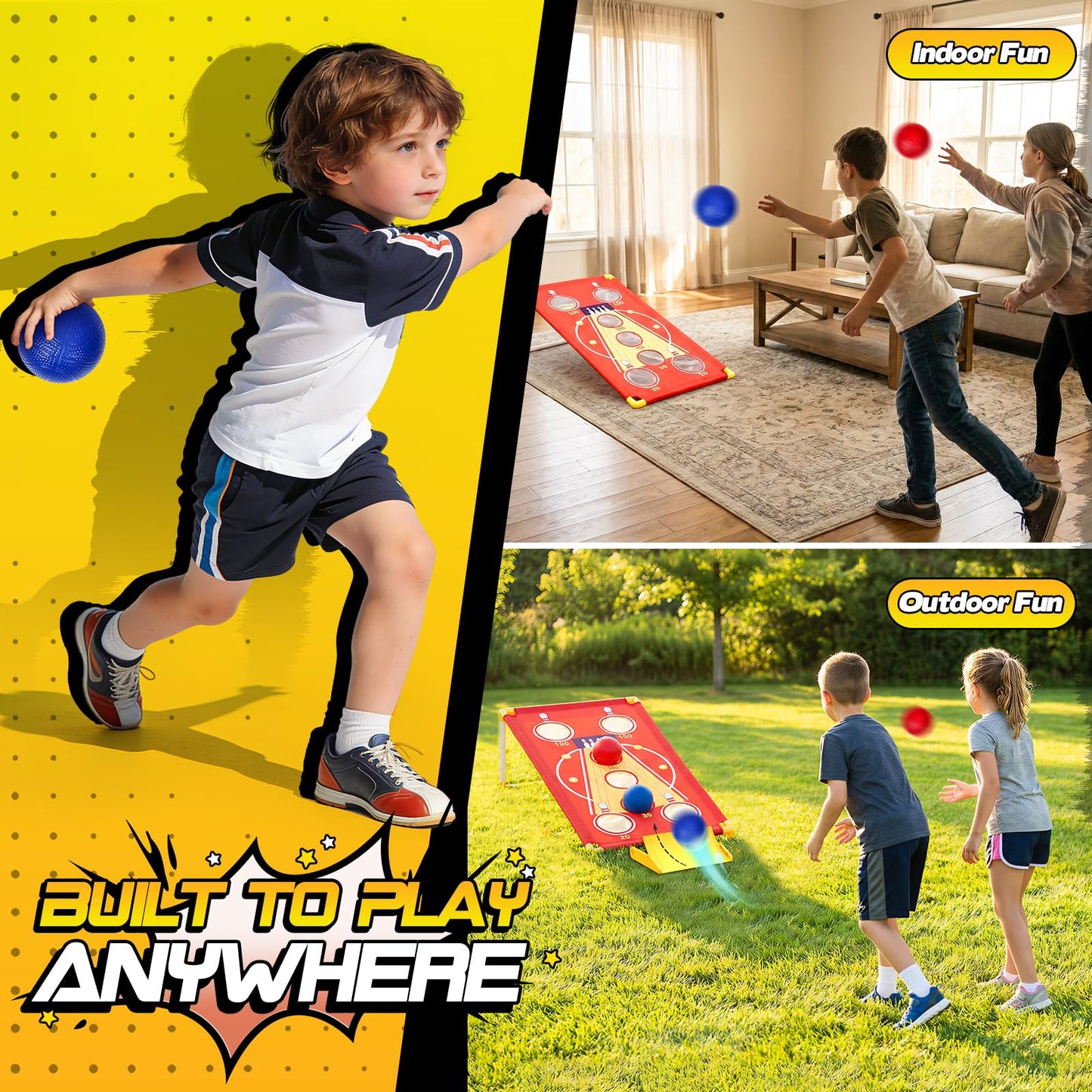 3-in-1 Cornhole Board Set Arcade Roll & Score, Bean Bag Toss & Ball Toss Game, Outdoor Carnival Party Toys for Kids & Adults, Backyard Yard Games for Camping, Family Reunion, Field Day