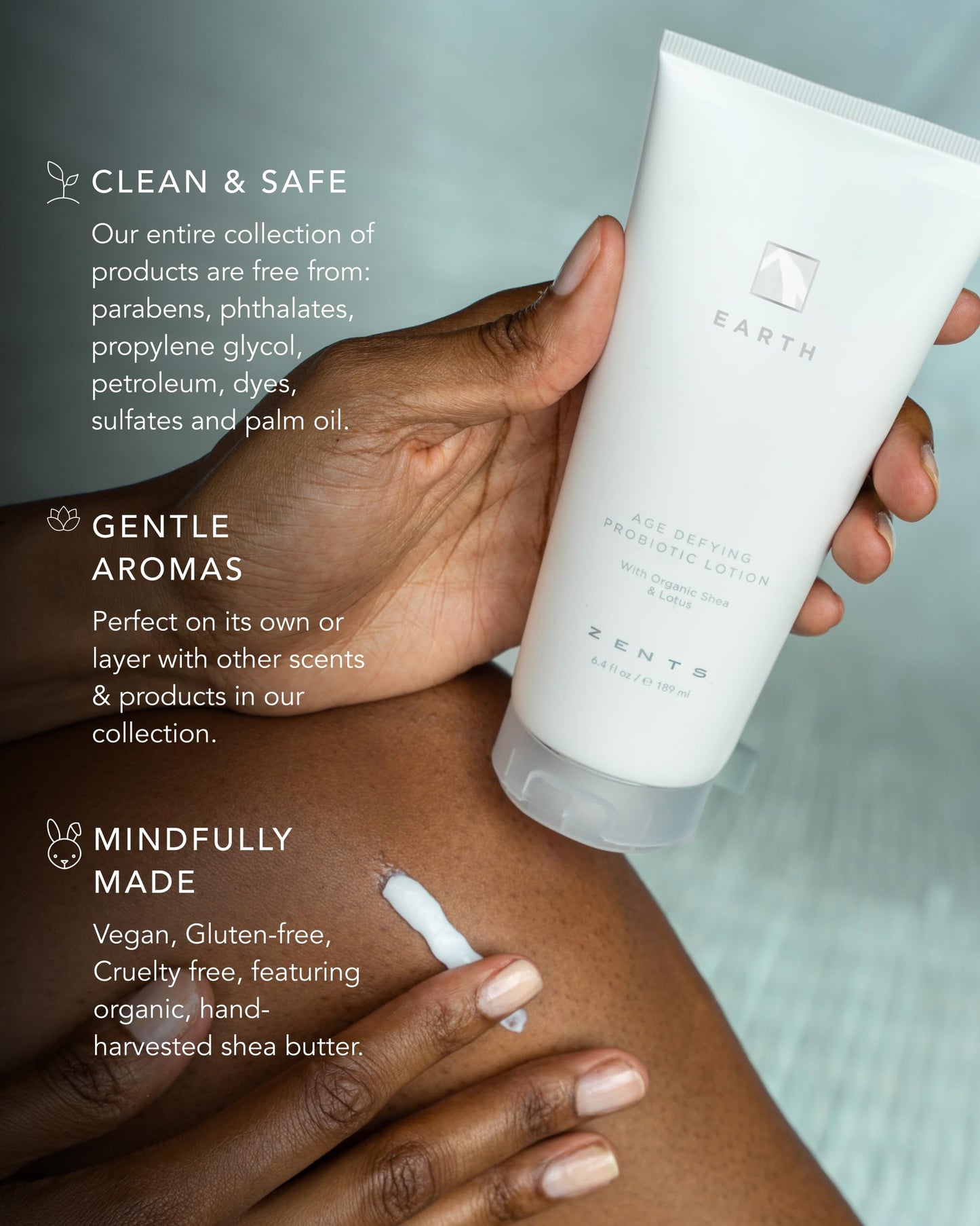 Zents Age-Defying Probiotic Body & Hand Lotion (Earth) | Moisturizing Lotion with Hyaluronic Acid & Organic Shea Butter | Nourishes & Hydrates Skin | 6.4 fl oz