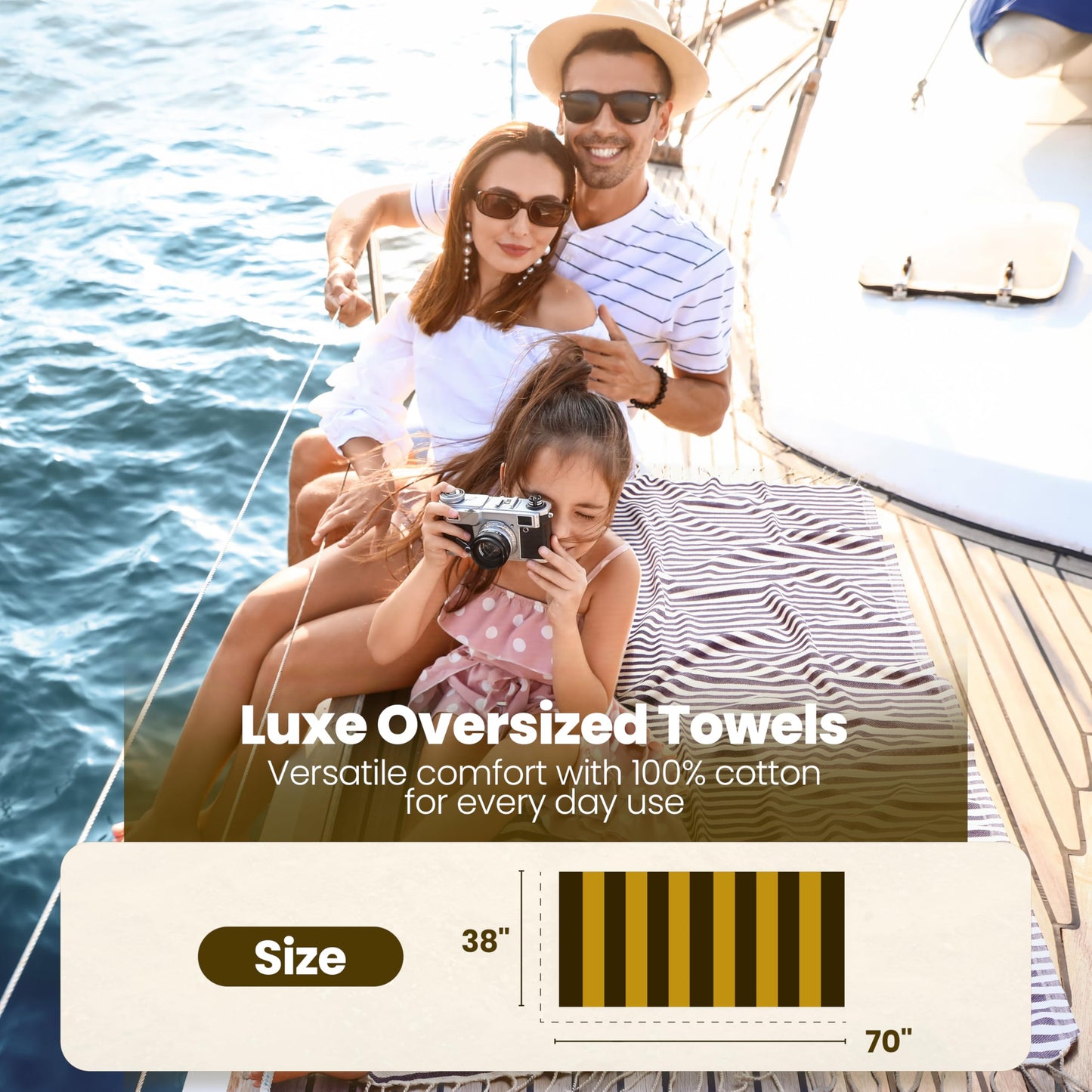 Gold CASE Turkish Beach Towel Set of 5 – 100% Cotton Large Turkish Bath Towels 71 x 40'' – MYRA Oversized, Quick Dry & Sand Free Towels – Lightweight Peshtemal – Multicolor 1