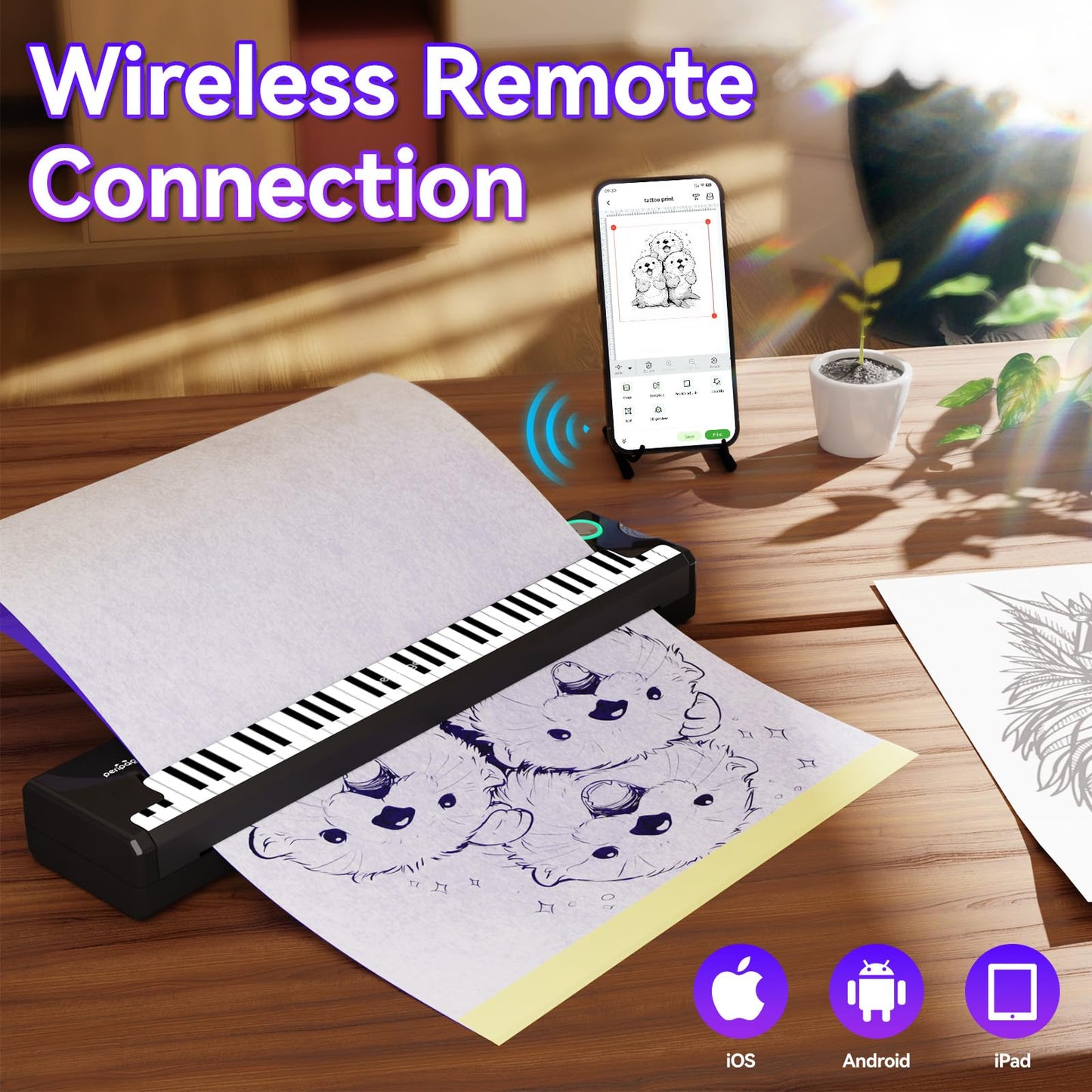 PeriPage Wireless Tattoo Stencil Printer – Pino Compact Thermal Tattoo Machine with Inkless Technology, Compatible with Phone, Tablet & PC