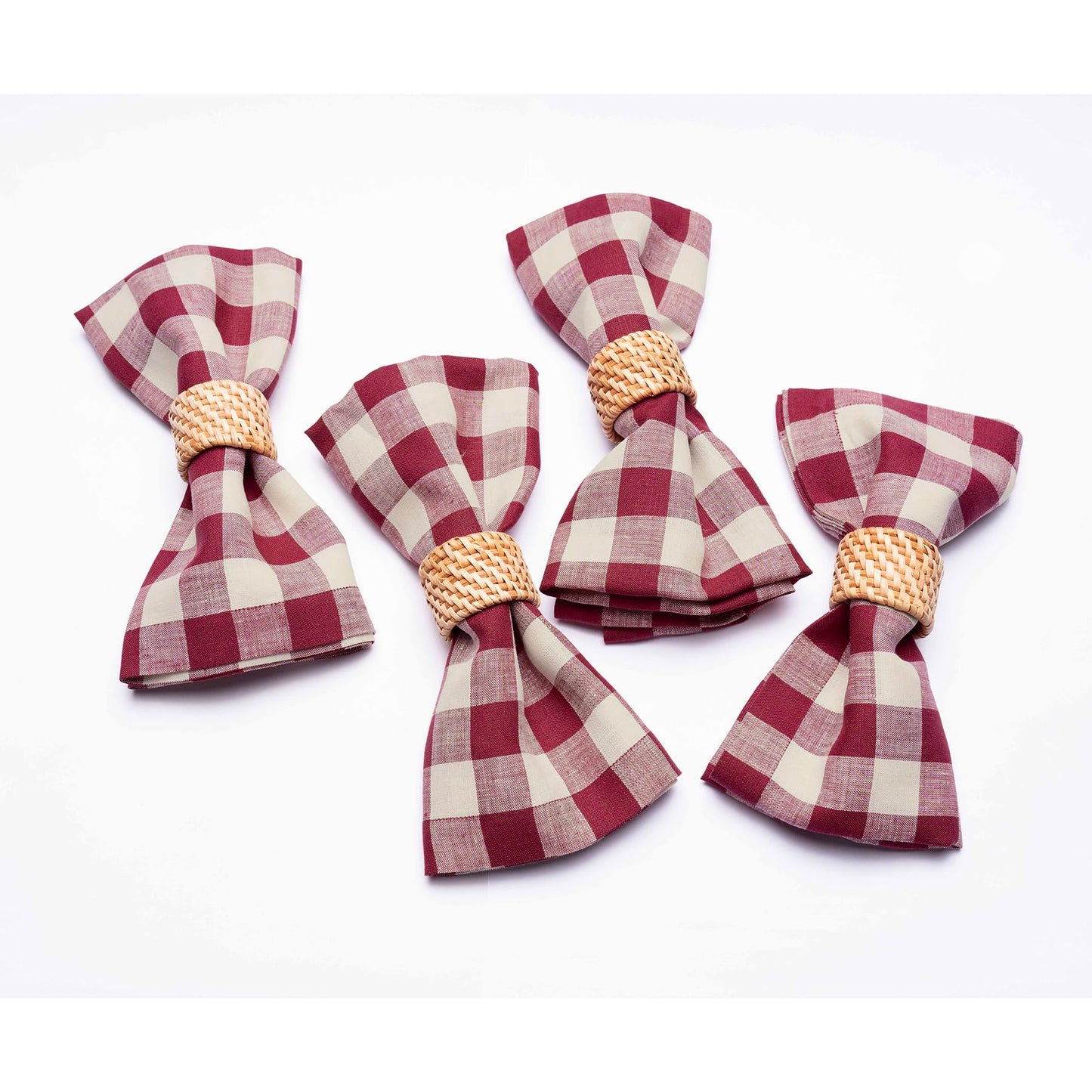 Solino Home Linen Napkins Set of 4-100% Pure Linen Beet and Cream Dinner Napkins 20 x 20 Inch for Summer, 4th of July - Morgan Check
