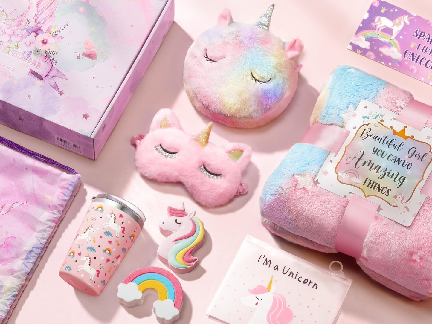 Unicorn Gifts for Girls 4-6 6-8, Birthday Valentines Gifts Set for Girls Age 4 5 6 7 8 9+ Year Old Tween Teen Girl Trendy Stuff Kids Unicorn Toys with Glow in The Dark Blanket Purse for Daughter Niece