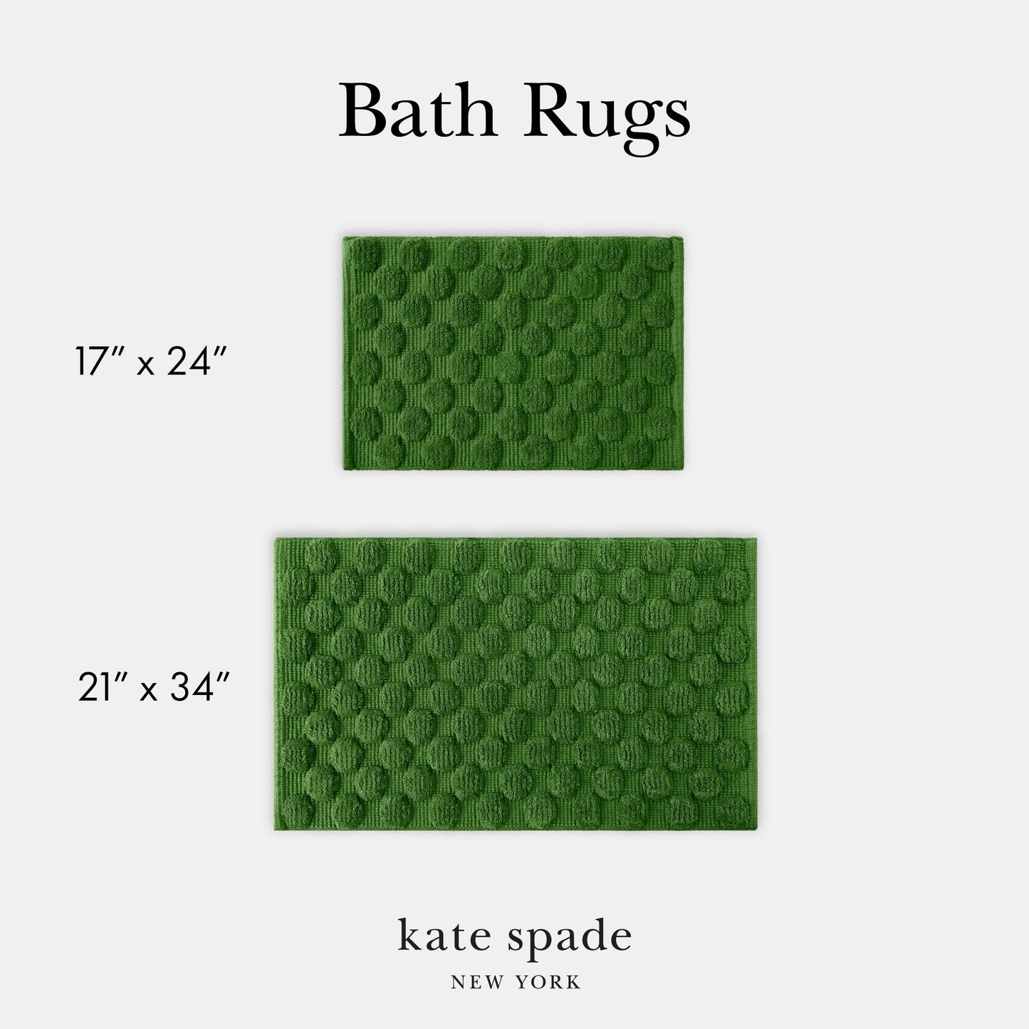kate spade new york Dotted Woven Bath Rug, 21 in x 34 in, Absorbent Bath Mat, Slip Resistant, Made from 100% Cotton, Machine Washable, Green