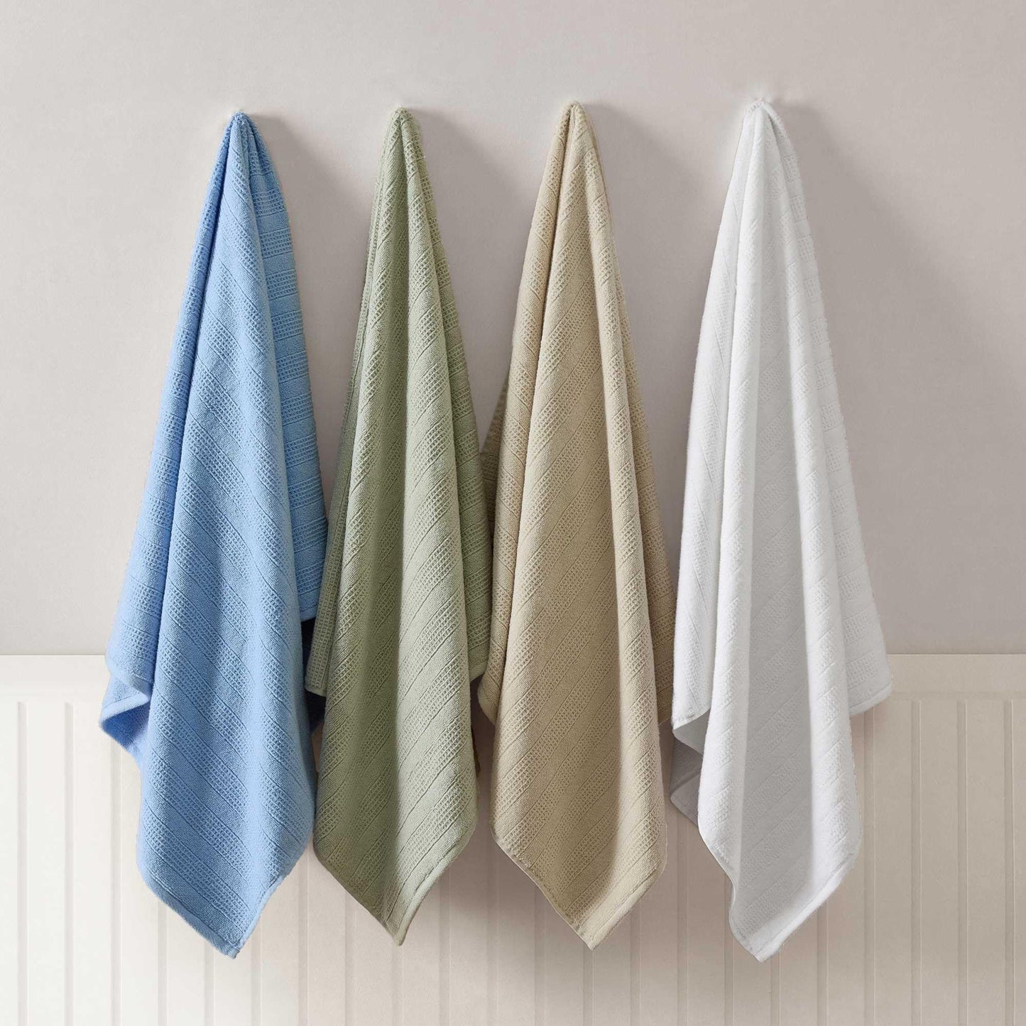 Martha Stewart - Bath Towels, Soft & Absorbent 100% Cotton Towels, Solid 500 GSM, 6-Piece Bathroom Towel Set with Textured Weave (Bedford Cottage Beige)