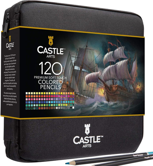 Castle Art Supplies 120 Coloring Pencils Zipper-Case Set | Premium Quality Soft Core Colored Leads for Adult Artists, Professionals and Colourists | In Neat, Strong Carry-Anywhere Zipper Pouch