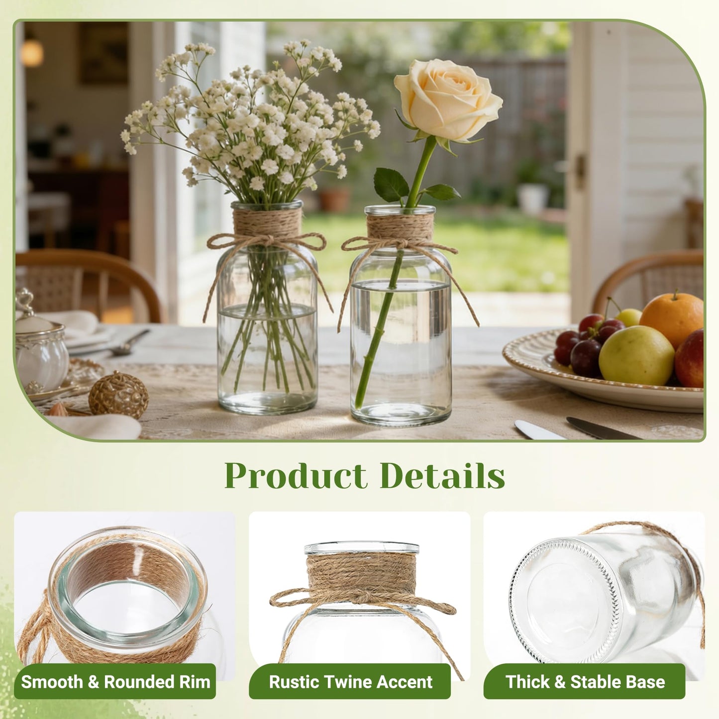TAOZIMA Glass Flower Vases for Centerpieces Boho Cylinder Bud Vases in Bulk Mason Jars for Weddings, Parties & Vintage Home Farmhouse (12, Clear)