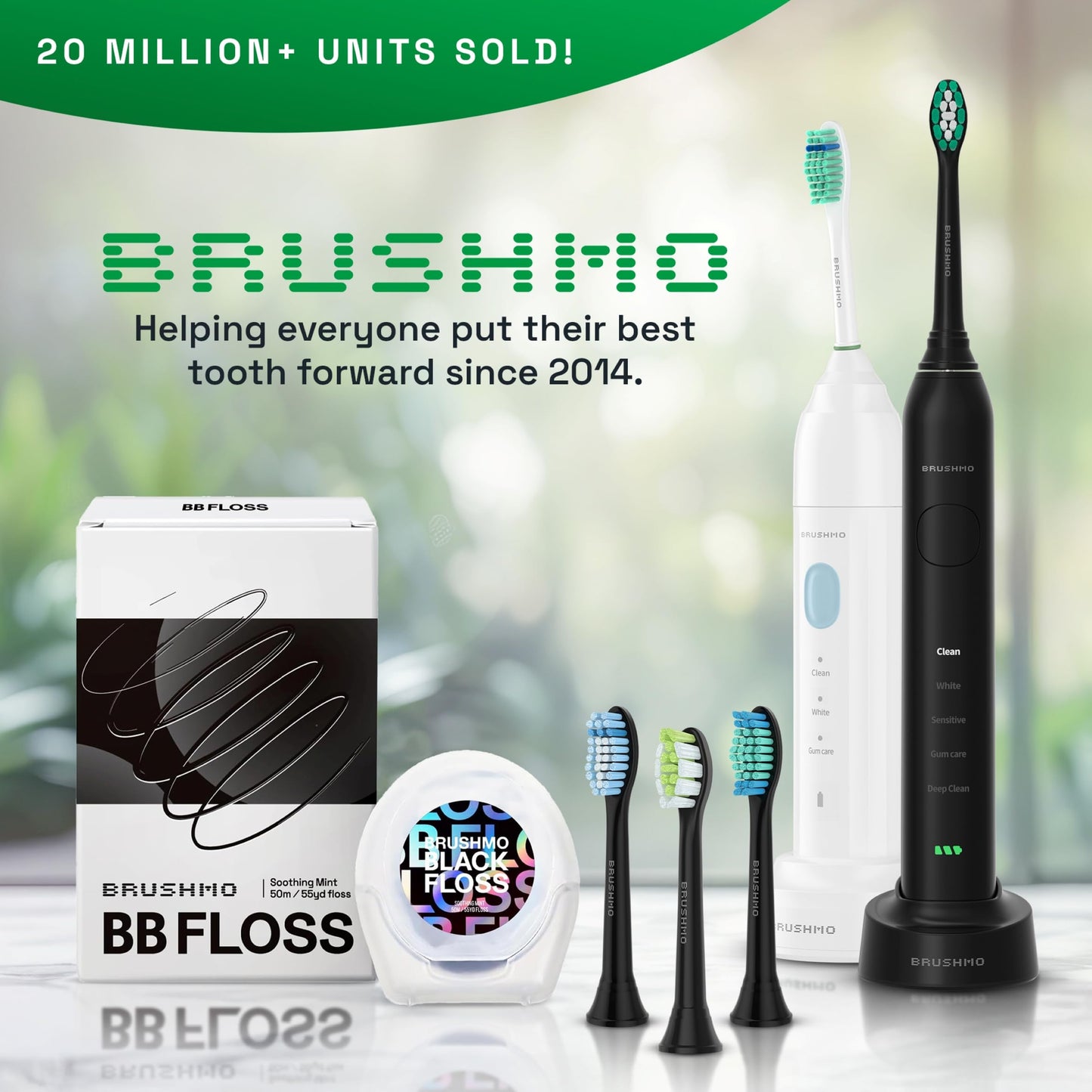 Brushmo Black Floss (BB Floss) - Expanding Gum-Friendly Soothing Mint Dental Floss, Natural Wax Helps Remove Plaque from Teeth, US-Dentist Designed PTFE & PFAS Free Oral Care, 5 Spools, 275 yd, Vegan