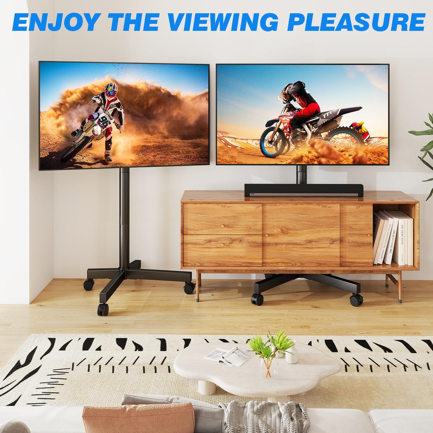 Rfiver Mobile TV Cart Rolling TV Stand for 23-65 Inch Screens, Portable TV Stand on Wheels with Tilt and Height Adjustable, Outdoor TV Mount Stand Holds up to 88 lbs for Home Office MAX VESA 400x400mm