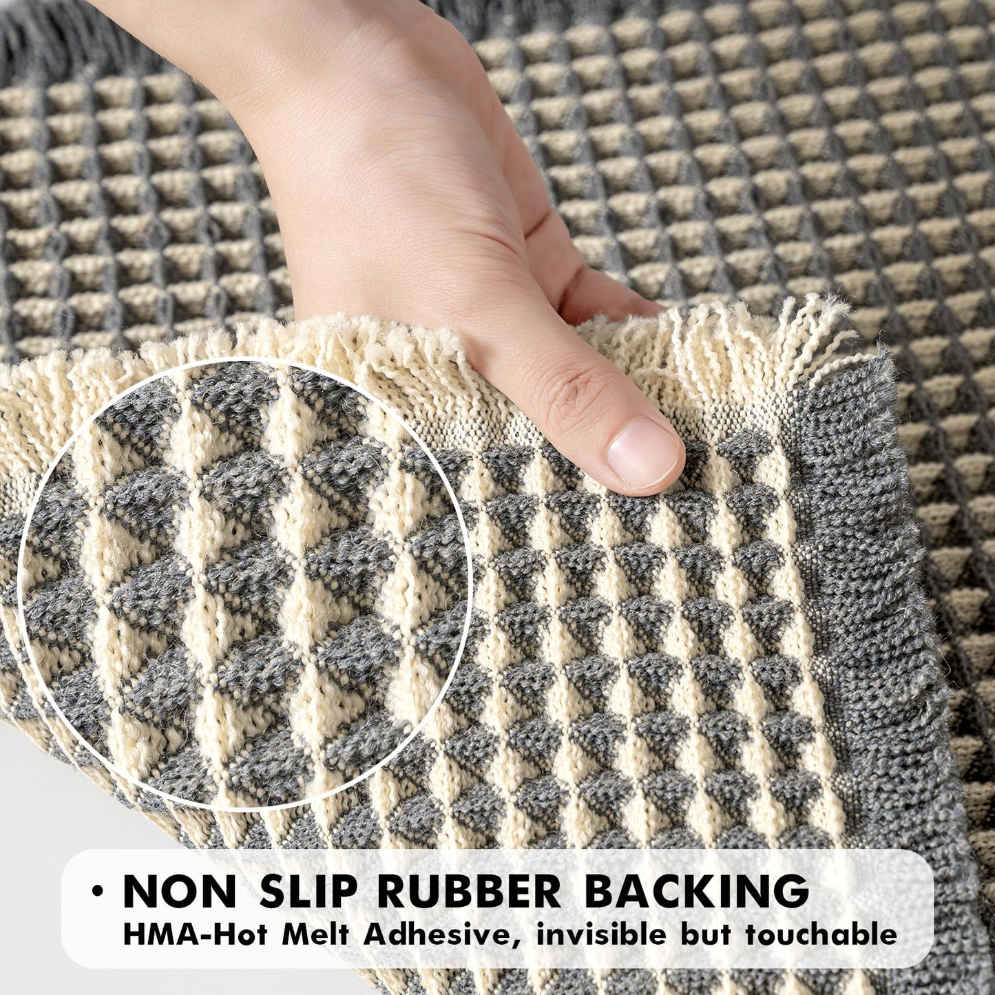 MIULEE Set of 2 Waffle Bathroom Runner Rugs, Boho Bath Rug Non Slip Washable, Super Absorbent Runner Bath Mats, Rubber Backed, Ideal for Hallway Laundry Room, Dark Grey & Yellow, 2'x5'(24x60 Inch)