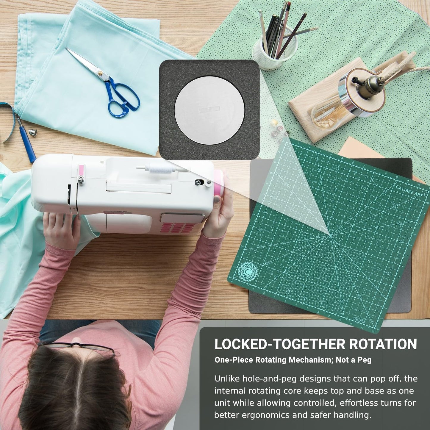 Calibre Art Self Healing Rotating Cutting Mat 18x18 (17" Grid), Perfect for Quilting & Art Projects