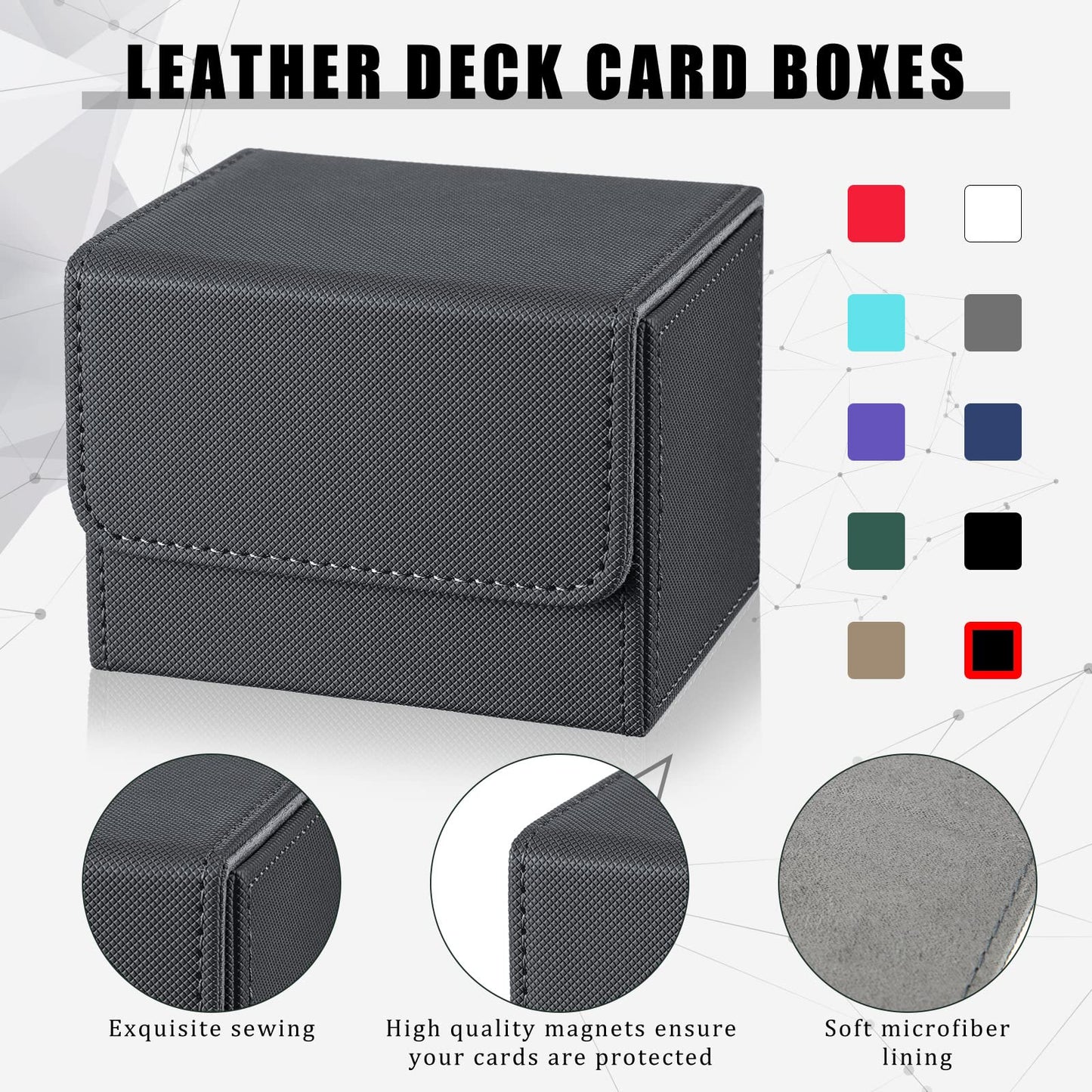 Vicenpal 10 Pieces Leather Deck Game Card Box Magnetic Card Game Case for 100 Plus Gaming Storage Containers Compatible with MTG Deck Boxes,10 Colors