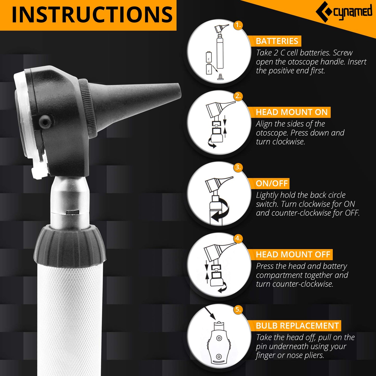 Cynamed 2-in-1 Ear Scope Set - Multi-Function Otoscope for Ear, Nose & Eye Examination- Professional Kit for Home and Medical Students - Sight Chart, Replacement Tips, and Carry Case