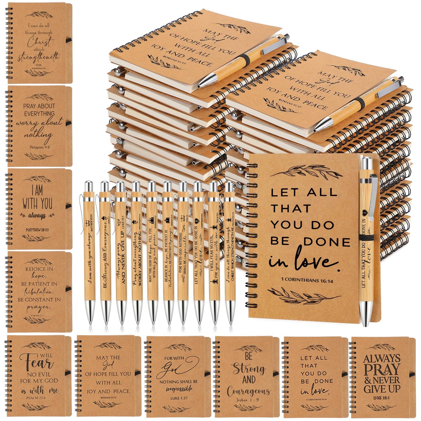 Kosiz 100 Pcs/ 50 Set Father's Day Christian Gift Bulk Include Spiral Notebook and Bible Verse Ballpoint Pen Prayer Journal Religious Gift for Church Members & Study Groups Men Women Sunday School