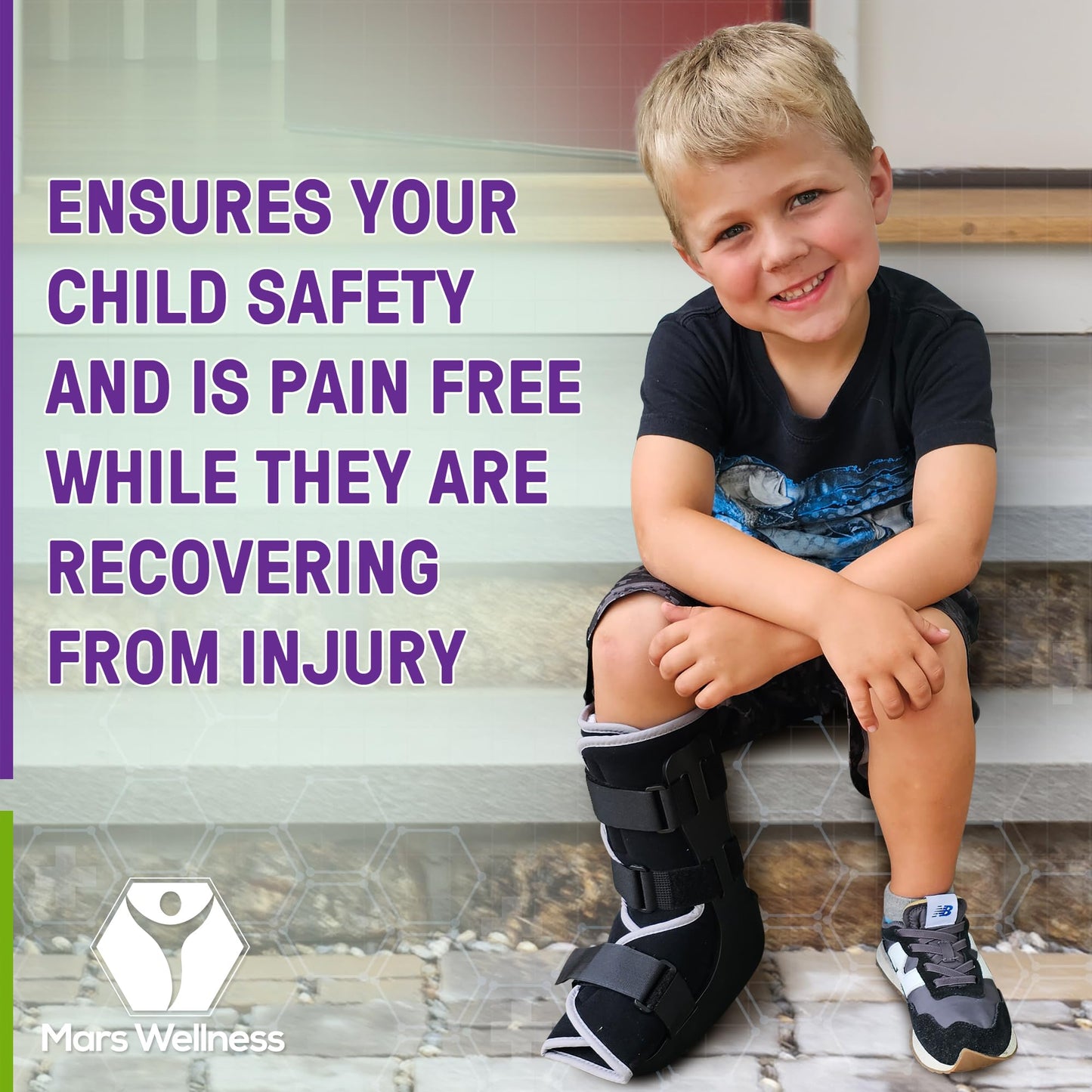 MARS WELLNESS Pediatric Walking Boot For Kids - Sprained Ankle Pediatric Ankle Brace - Kids Walking Boot - XL - Fits Children Ages 6.5-8 Years Old