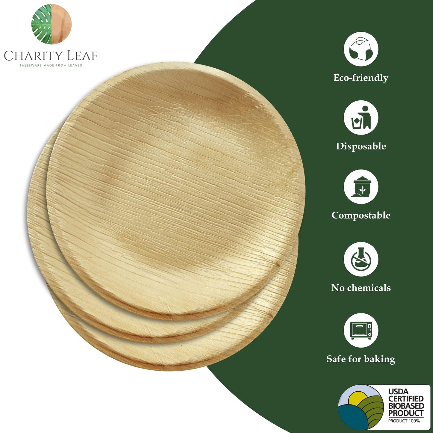 Charity Leaf Disposable Palm Leaf 4" Round Plates (200 pieces) Bamboo Like Serving Platters, Disposable Boards, Eco-Friendly Dinnerware For Weddings, Catering, Events…