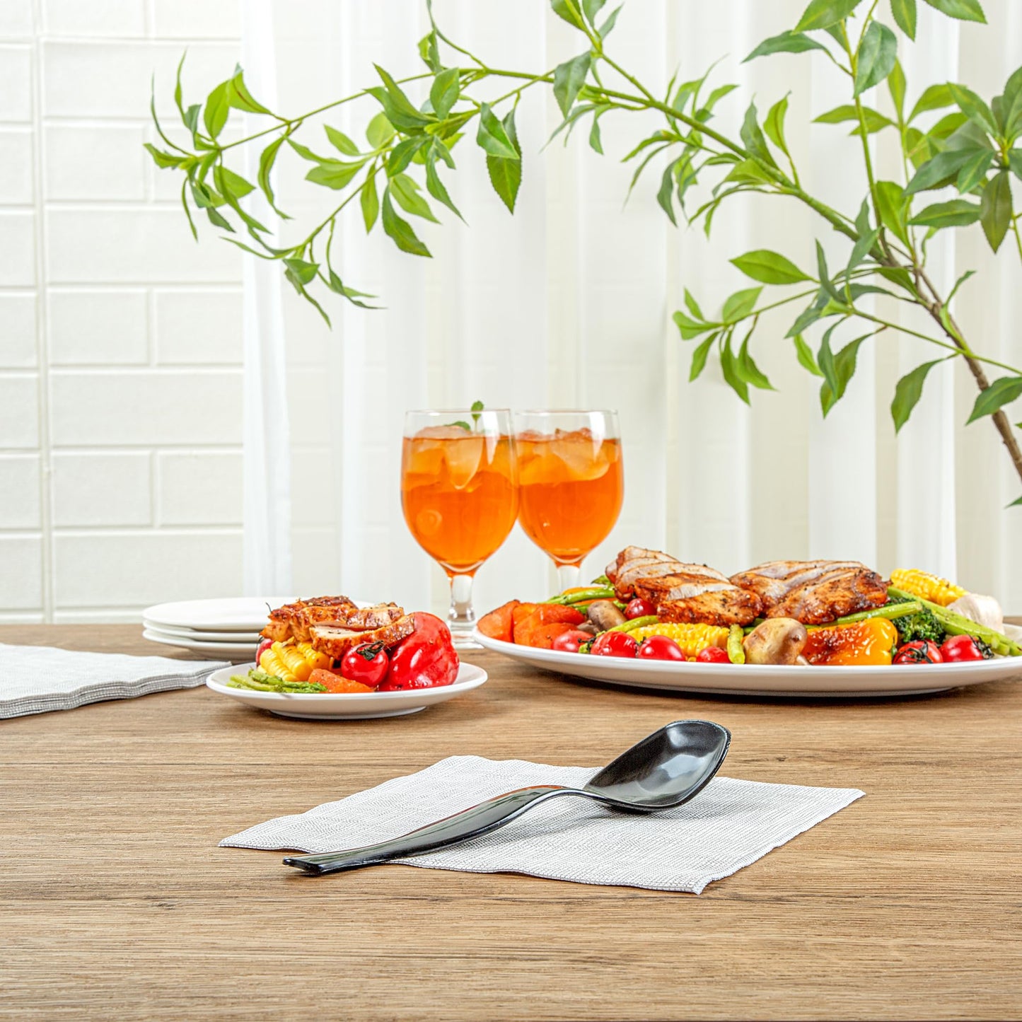 Restaurantware-Cater Tek 8 Inch Serving Spoons, 100 Disposable Spoons For Catering - Ergonomic Handle, Heavy-Duty, Black Plastic Food Spoon, Elegant, For Weddings, Buffets, Or Catering Events