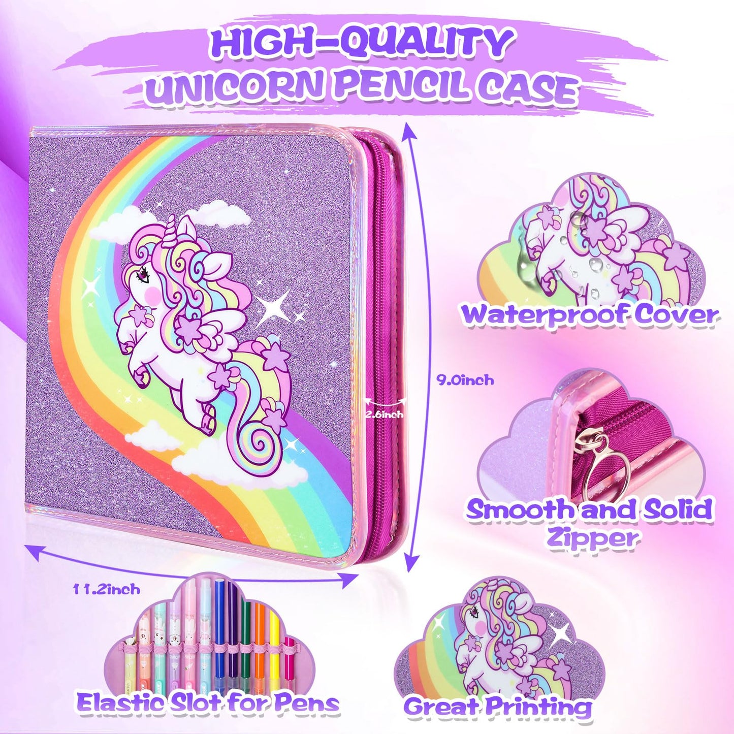 CozyJoyz Unicorn Marker Set Washable 59 Pieces Arts and Crafts Painting Set for Kids Drawing Art Supplies Birthday Gifts for Girls Toys for 4 5 6 7 8 9 Years Old (Purple)