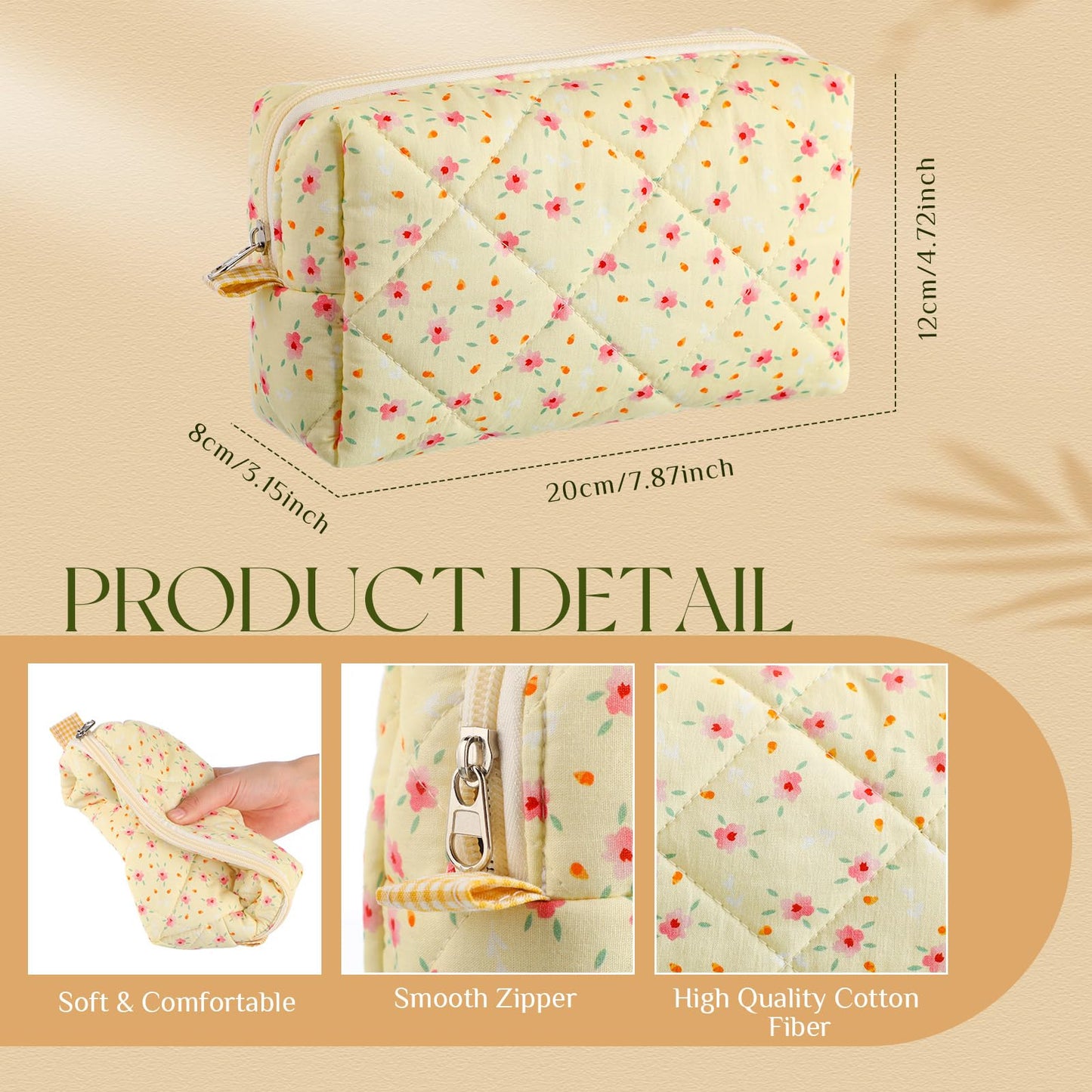 Paterr 10 Pcs Cotton Quilted Makeup Bag Floral Cosmetic Bag Coquette Aesthetic Makeup Pouch with Zipper Travel Portable Beauty Case Preppy Gifts for Women(Classic Style)