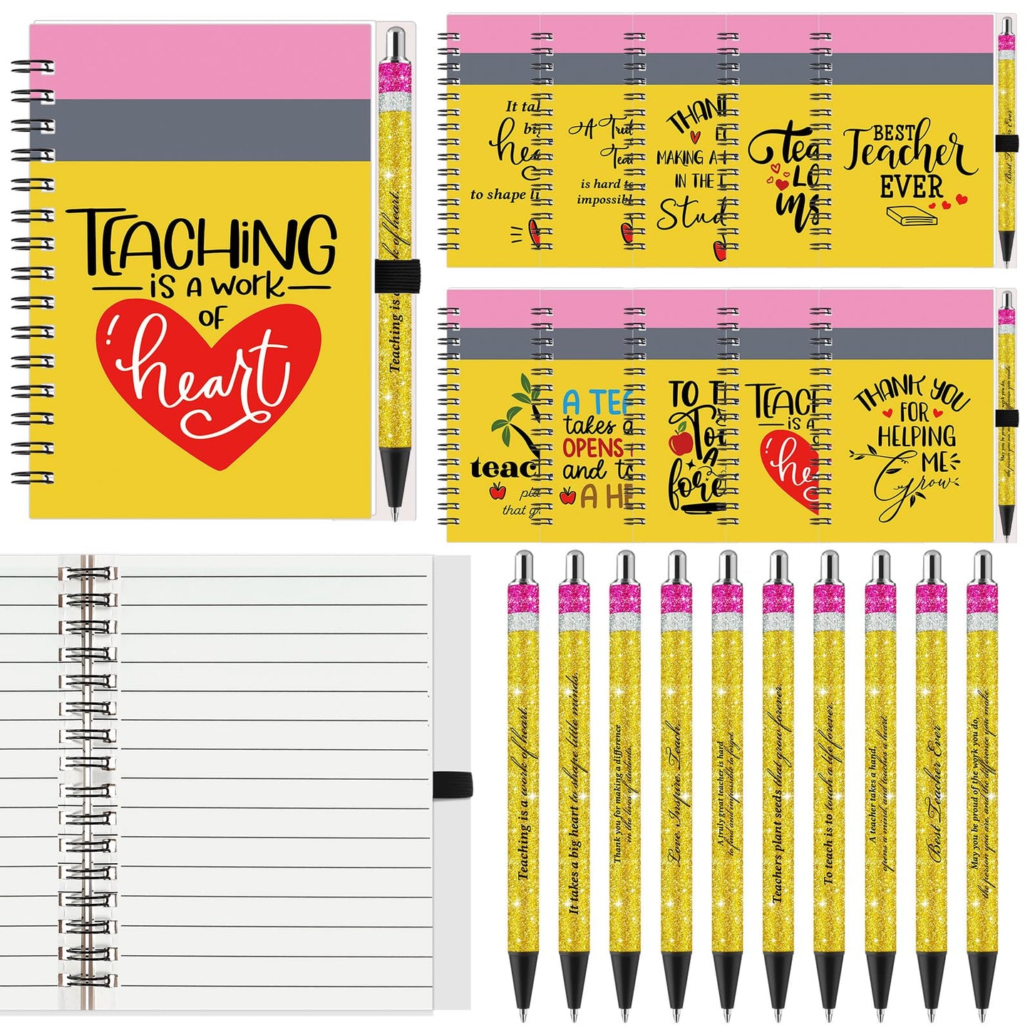 Resurhang 20 Sets Teacher Appreciation Gifts Bulk, Back to School Spiral Notebooks with Glitter Pens, Teacher Gifts from Student Thank You Gift for Classroom Party Favor, First Day of School