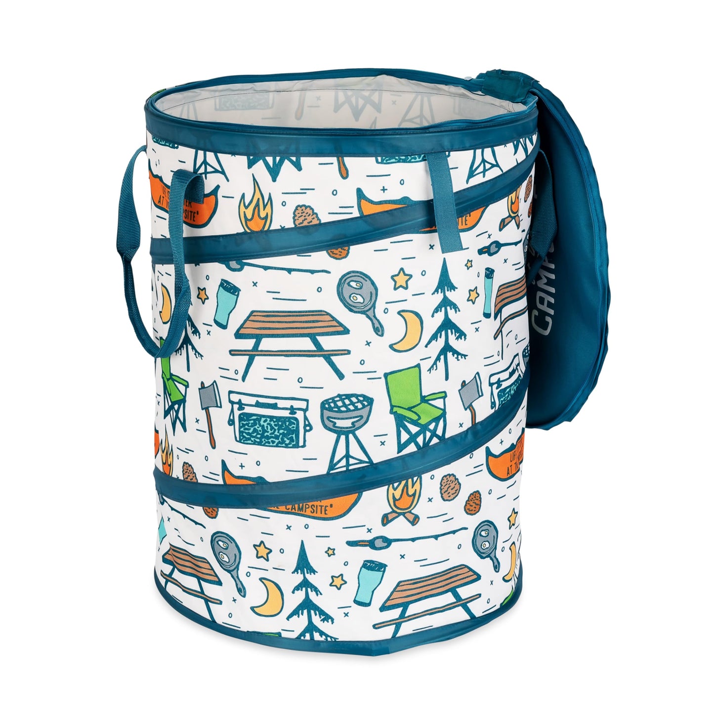 Camco Pop-Up Utility Container - Use as Collapsible Trash Can When Camping - Holds 30-Gallon Kitchen-Size Trash Bags - Stands 2-Ft Tall & Collapses for RV Storage and Organization (42997)