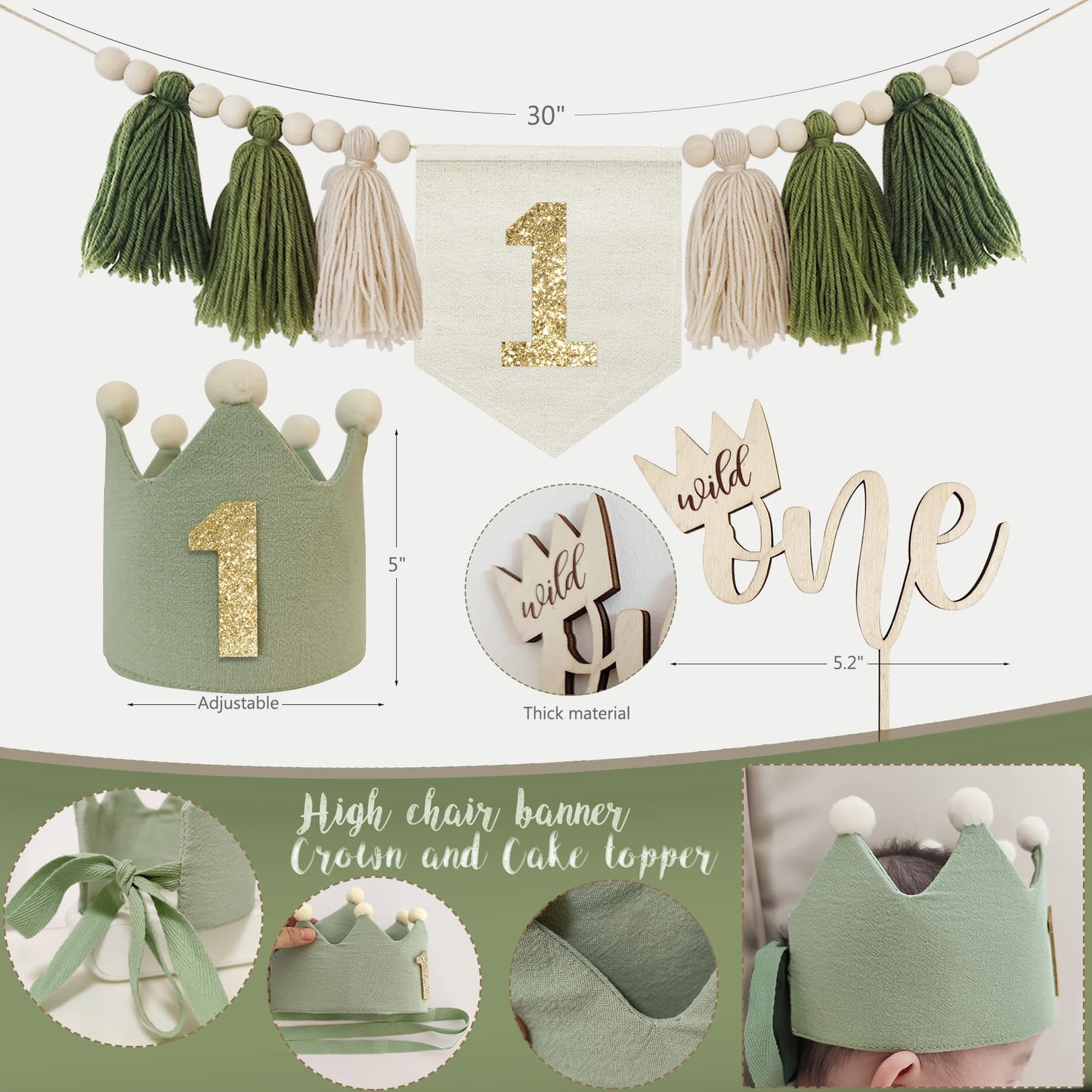 YJDFWAUT Wild One Birthday Decorations Party Supplies, Jungle Theme First Birthday Decorations for Boy or Girl