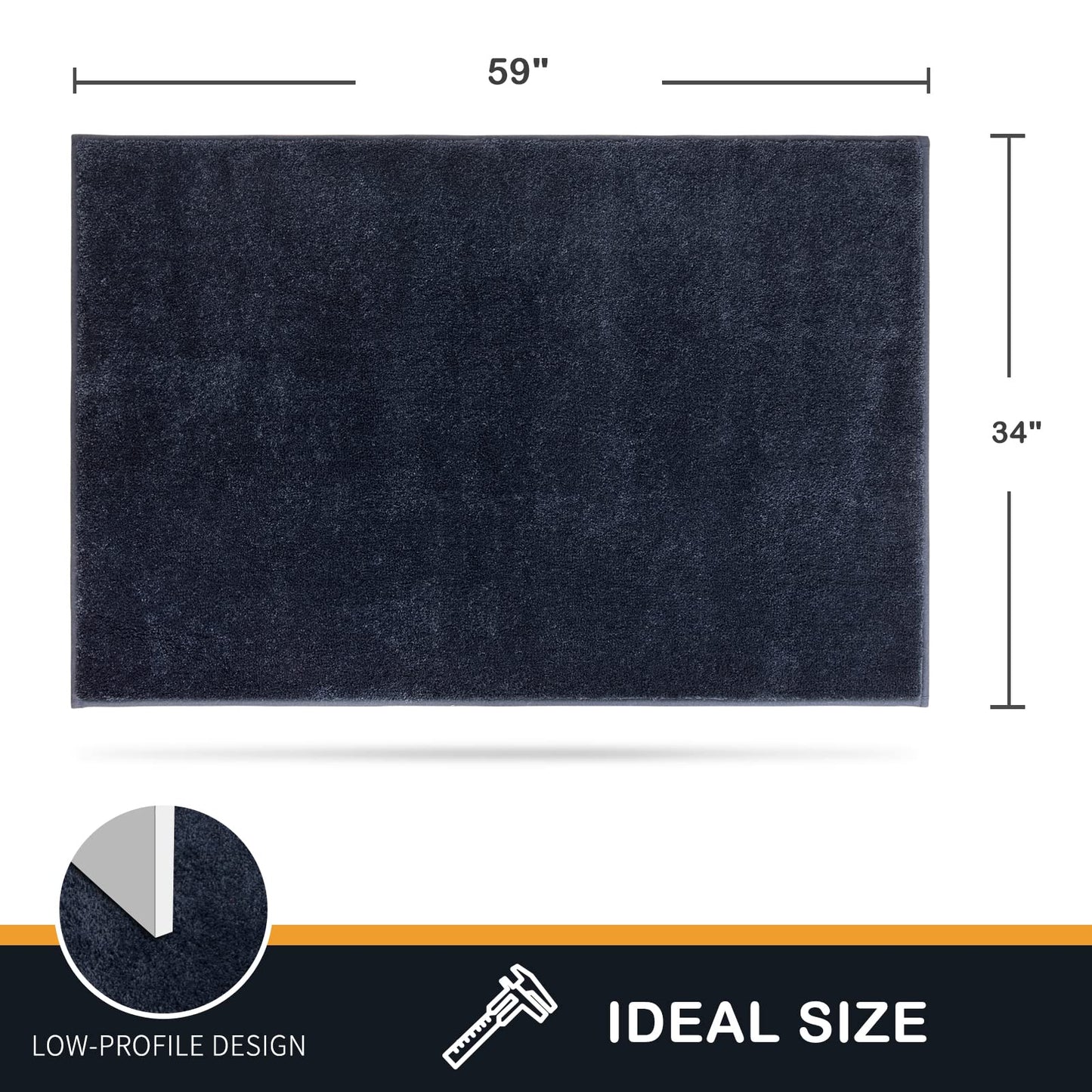 PURRUGS Dirt Trapping Door Mat 34" x 59", Non-Slip Machine Washable Entryway Rug, Dog Doormat, Indoor Front Door Mat, Super Absorbent Entry Rug for Muddy Shoes & Paws, Navy Blue