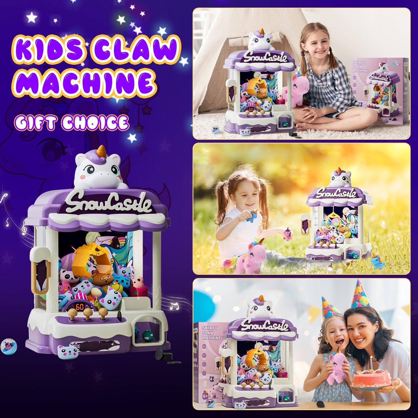 Skirfy Large Claw Machines for Kids,Unicorns Toys for Girls Age 6+,Candy Dispenser Arcade Games Mini Vending Toy with Slap Bracelet,Claw Game,Birthday Gifts for Kid Ages 6,7,8,9,10,11,12