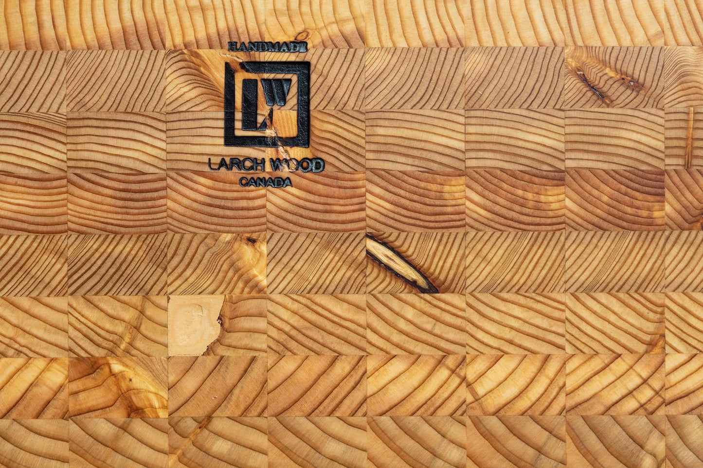 Larch Wood Canada End Grain Small Cutting Board, Standard Line, Handcrafted for Professional Chefs & Home Cooking, 17-3/4" x 11" x 1-1/2"