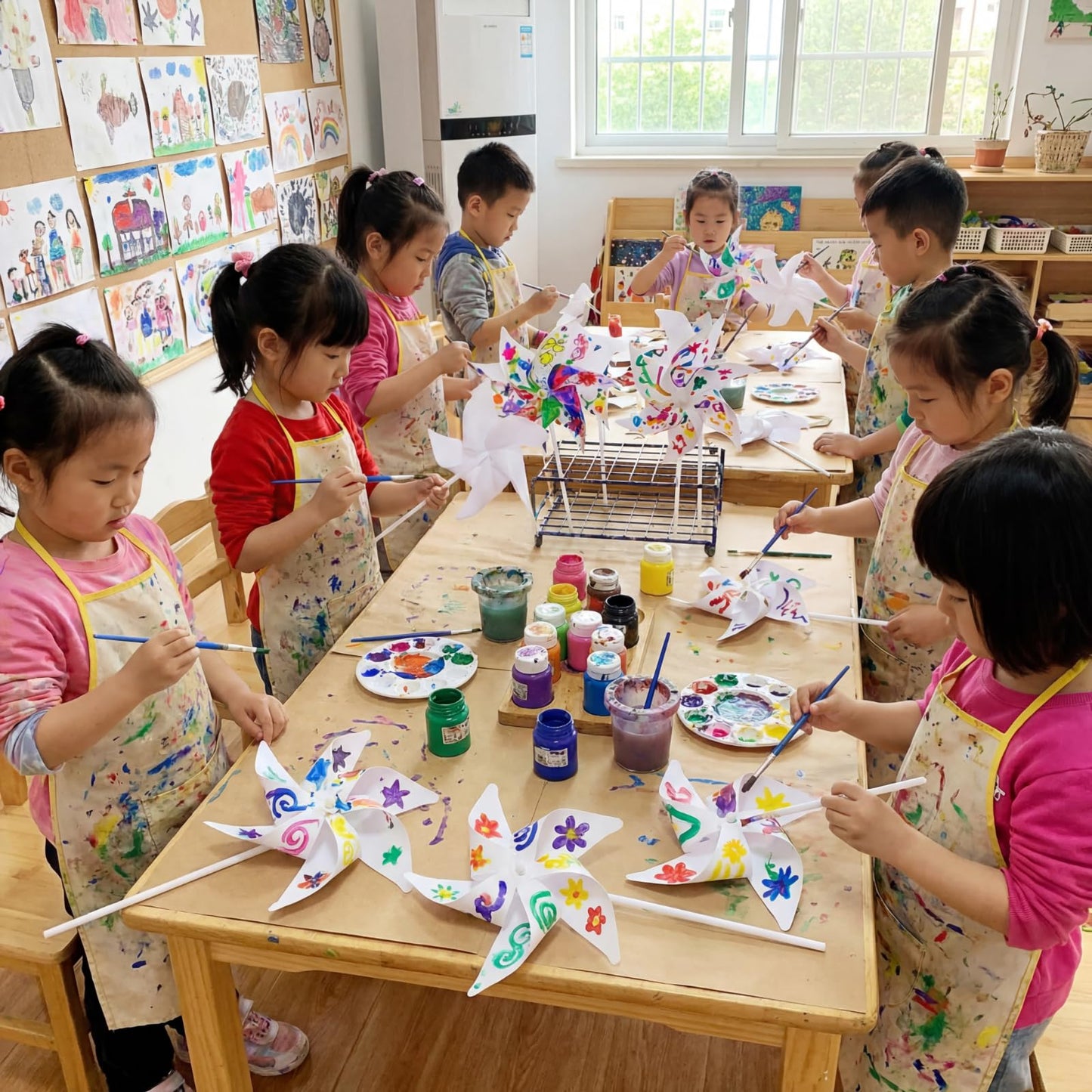 Chivao 100 Pcs Novelty DIY Pinwheels Art Craft for Kid Color Your Own 4th of July Patriotic Pinwheels Making Craft, Summer Crafts for Carnival Party Favor Daycare Project Summer Activity, 6 Leaves