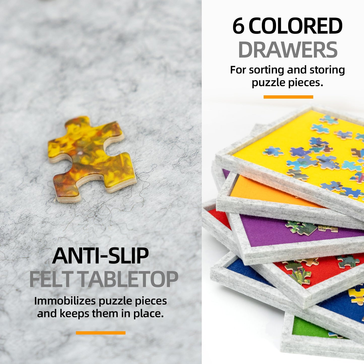 Lavievert 2000 Piece Tilting & Foldable Puzzle Table with 2-in-1 Designed Stand & Cover, Lightweight Felt Puzzle Plateau with 6 Colored Drawers, Portable Jigsaw Puzzle Board for Adults – Light Gray