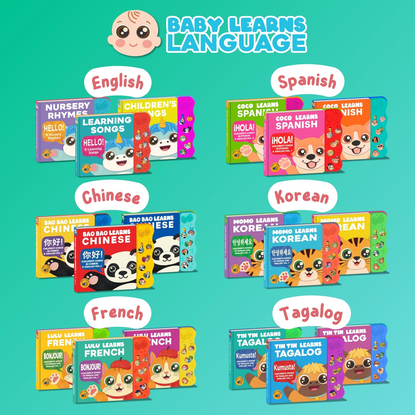 Lulu Learns French Vol. 1: Interactive Musical Baby Book – Bilingual French Learning Toy for Toddlers, Kids & Babies, Educational French Sound Book for Early Language Development