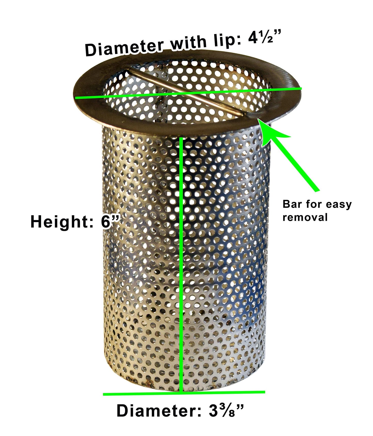 4" Commercial Floor Drain Strainer, 6" Tall, Perforated Stainless Steel