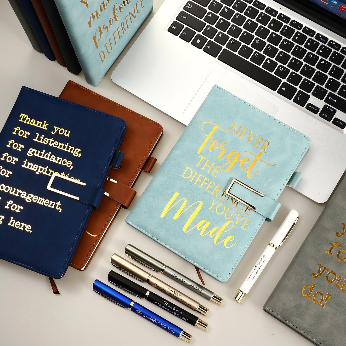 Kosiz 10 Set Employee Appreciation Gifts Bulk Inspirational A5 Leather Journal Notebook Motivational Notepad Appreciation Ballpoint Pen Thank You Gifts for Back to School Teacher Nurse Coworker Team
