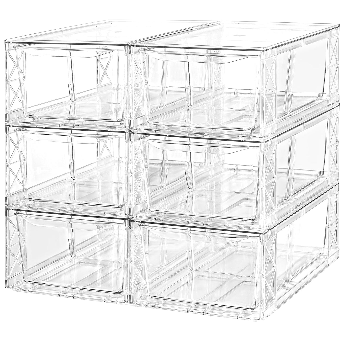 6Pack Acrylic Storage Drawers, Clear Stackable Storage Drawers, Acrylic Storage Bins with Drawers for Fridge Organizers, PlasticDrawers Stackable for Makeup Organizers Cosmetic Display, Medium