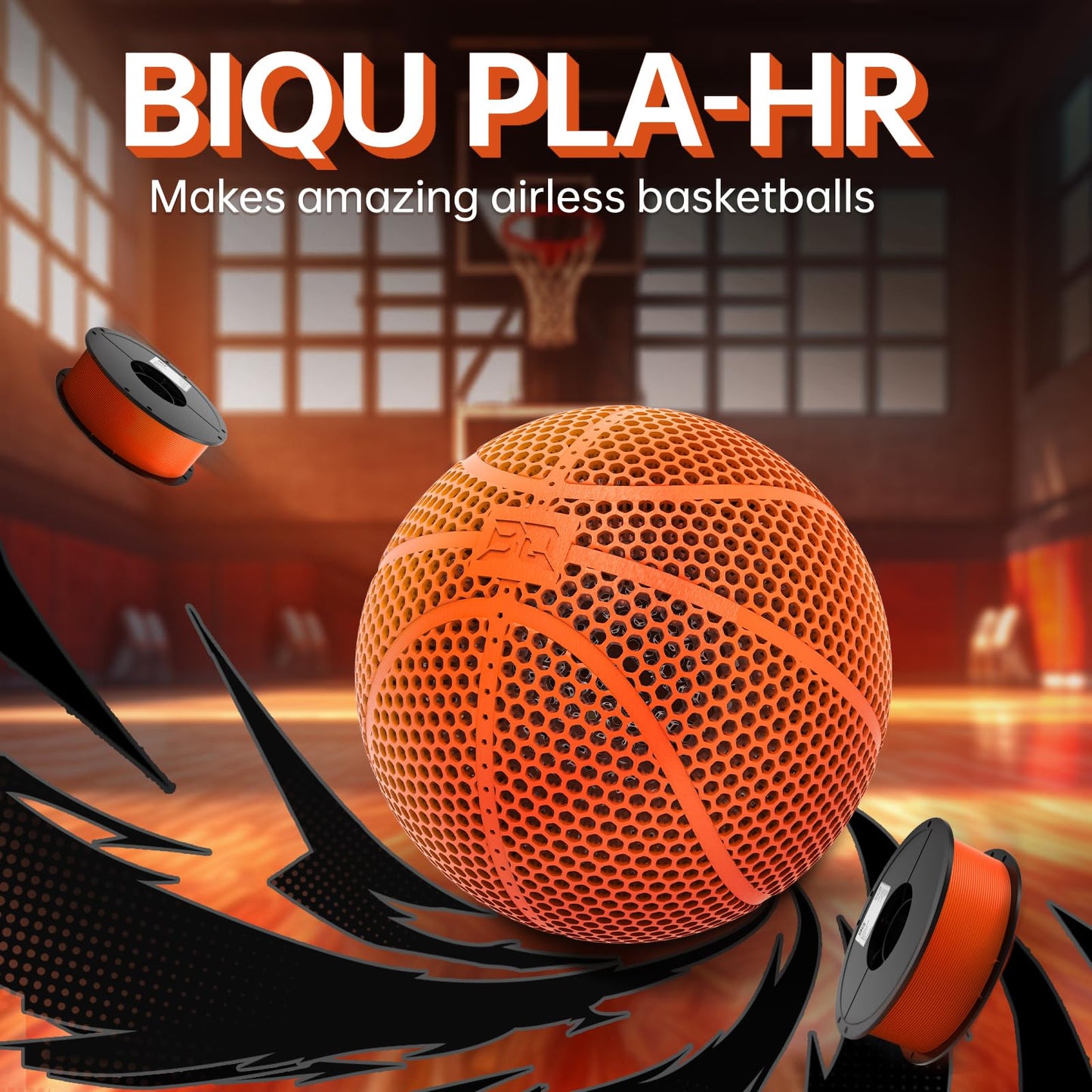 BIQU PLA-HR Flexible 3D Printer Filament Specifically for Printing Airless Basketballs, 1.75mm 1KG Spool (2.2lbs), Flexi Tough Filament Compatible with Most FDM 3D Printer (Orange)