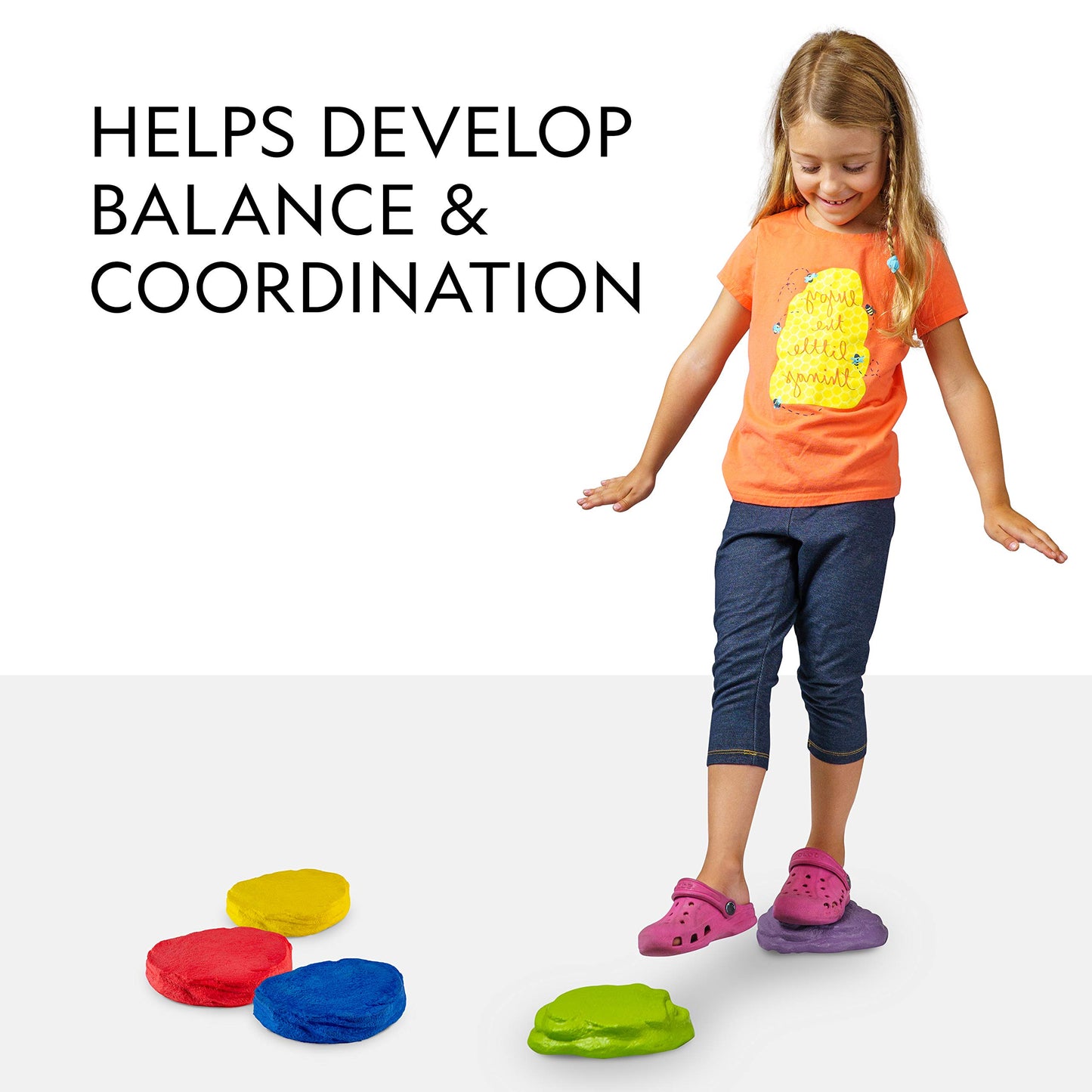 NATIONAL GEOGRAPHIC Stepping Stones for Kids 10 Durable Stones Encourage Toddler Balance & Gross Motor Skills, Indoor & Outdoor Toys, Toddler Stepping Stones, Balance Stones, Kids Obstacle Course
