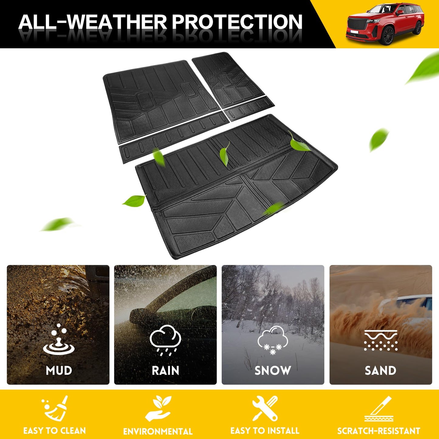 JTYZSM Trunk Mat & Backrest Mat for 2021-2024 Cadillac Escalade ESV Only, Cargo Mats All Weather Rear Seat Back Cargo Liners for 21-24 Escalade ESV 7 Passenger 3rd Row Seats Accessories(Only for ESV)