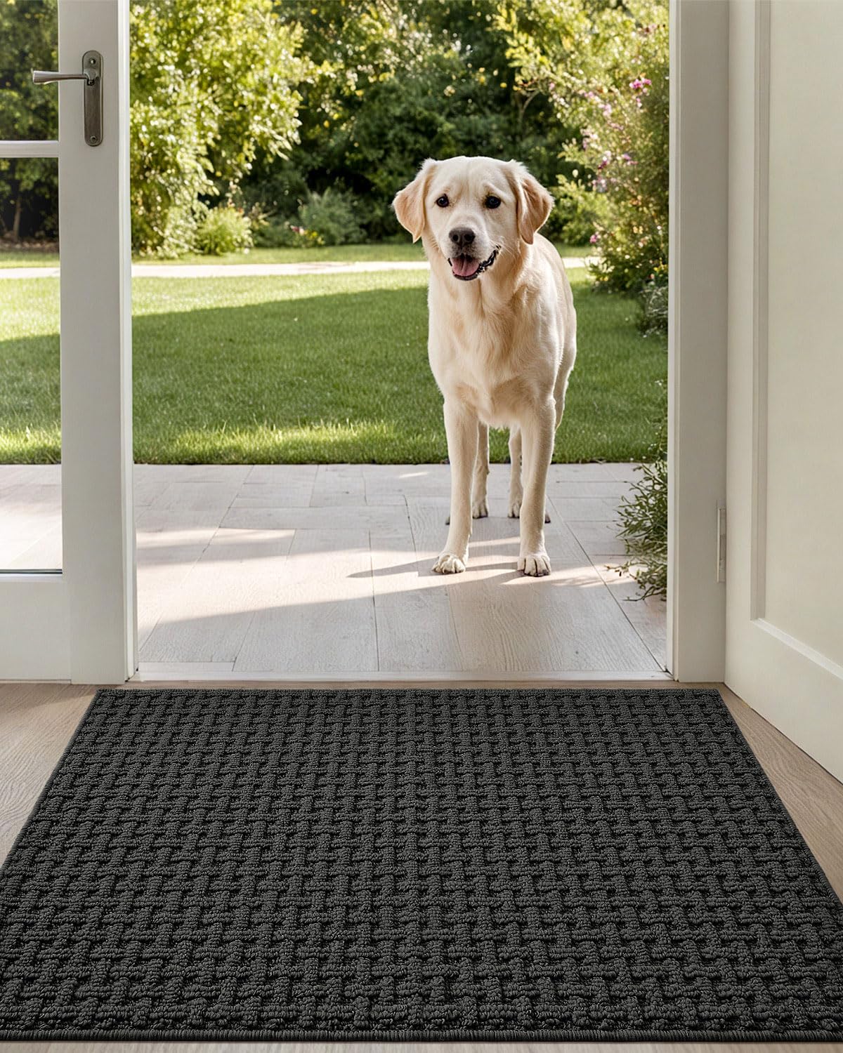 DEXI Front Entryway Door Mat Non Slip 36x60, Washable Entry Way Mats Inside Entrance Low Profile, Welcome Doormat Dirt Trapper for House Floor Home Porter Hall Backdoor Area, Dark Grey