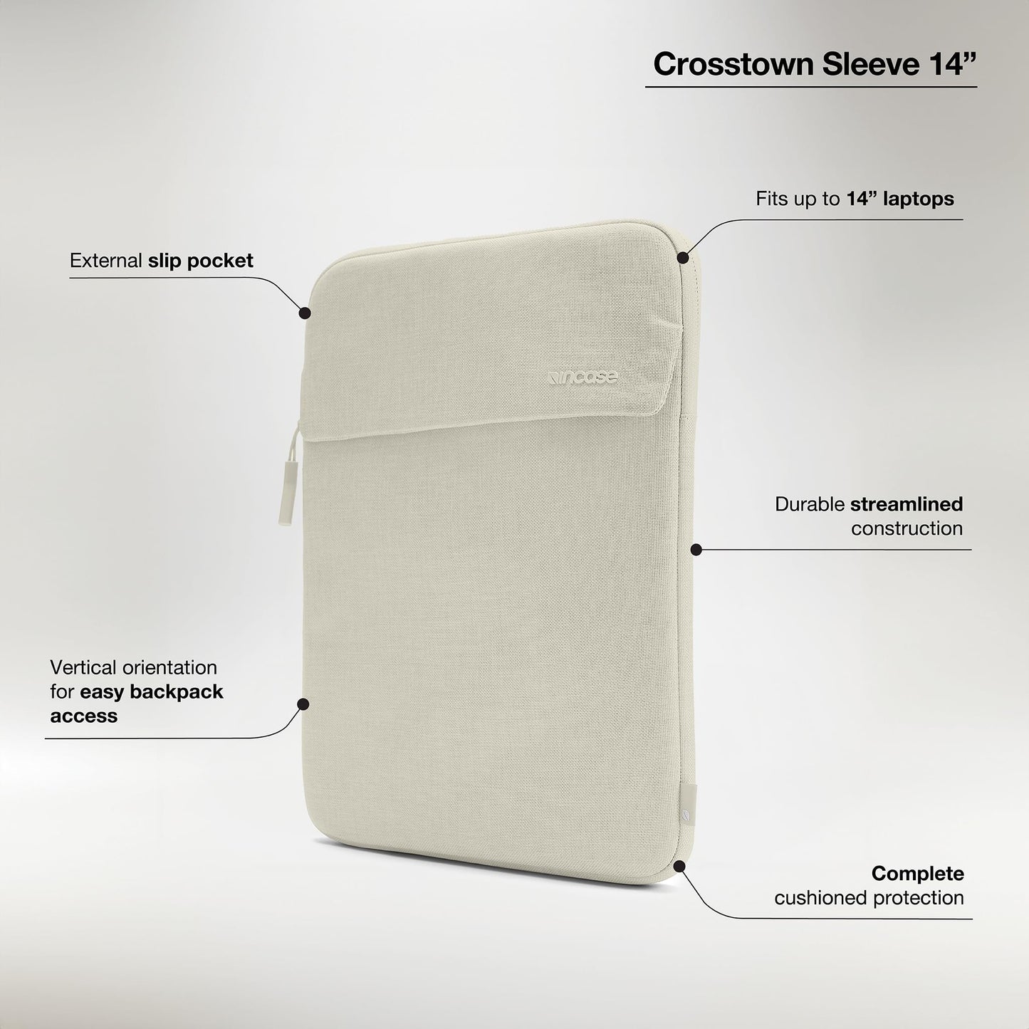 Incase Crosstown Sleeve with Woolenex - 13 Inch and 14 Inch Laptop and MacBook Sleeve – Vertical Orientation, Cushioned Protection, Durable Construction, External Slip Pocket - Limestone