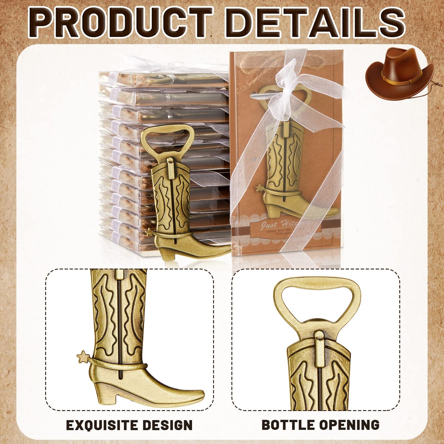 36 Pieces Cowboy Boot Bottle Openers Baby Shower Bottle Opener Favors for Guest Bridal Shower Party Bottle Opener Gifts for Baby Shower Wedding Birthday Party Favor Decoration Supplies (Bronze)