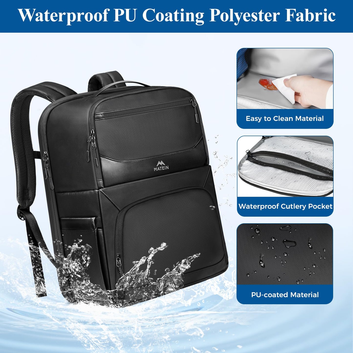 MATEIN Work Backpack with Lunch Compartment, Waterproof PU-coated Meal Prep Backpack for Men with Cutlery Pocket, Large 17 Inch Laptop Back Pack with USB Port, Insulated Cooler Bag for Office Picnic