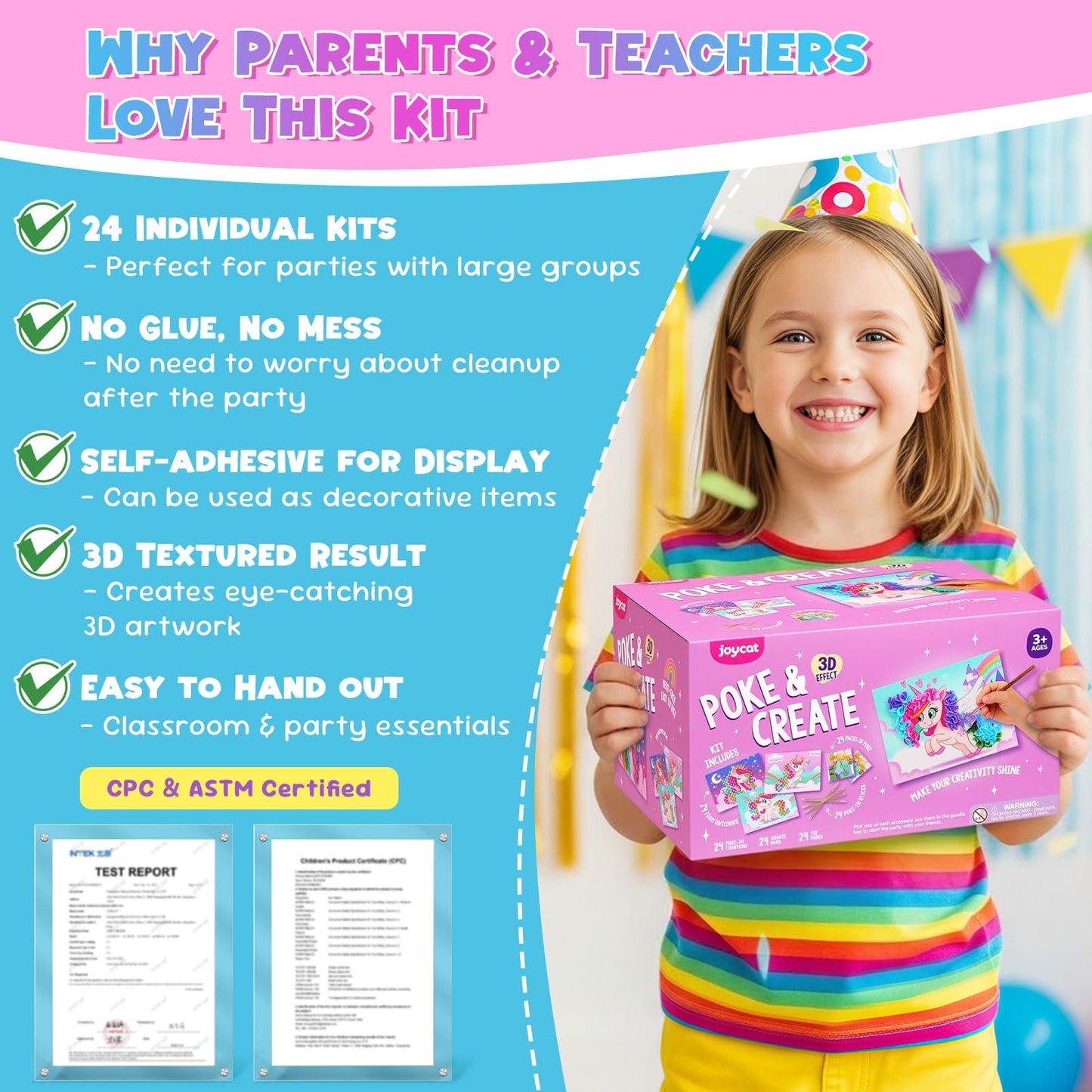 JoyCat 24 Pack Unicorn Poke Art Party Favors -Sticker Craft Kits for Kid, Mess-Free Art and Craft for Kids Ages 4 5 6 7 8 9, DIY Creative Activity, Classroom Prizes & Goodie Bag Easter Basket Stuffers