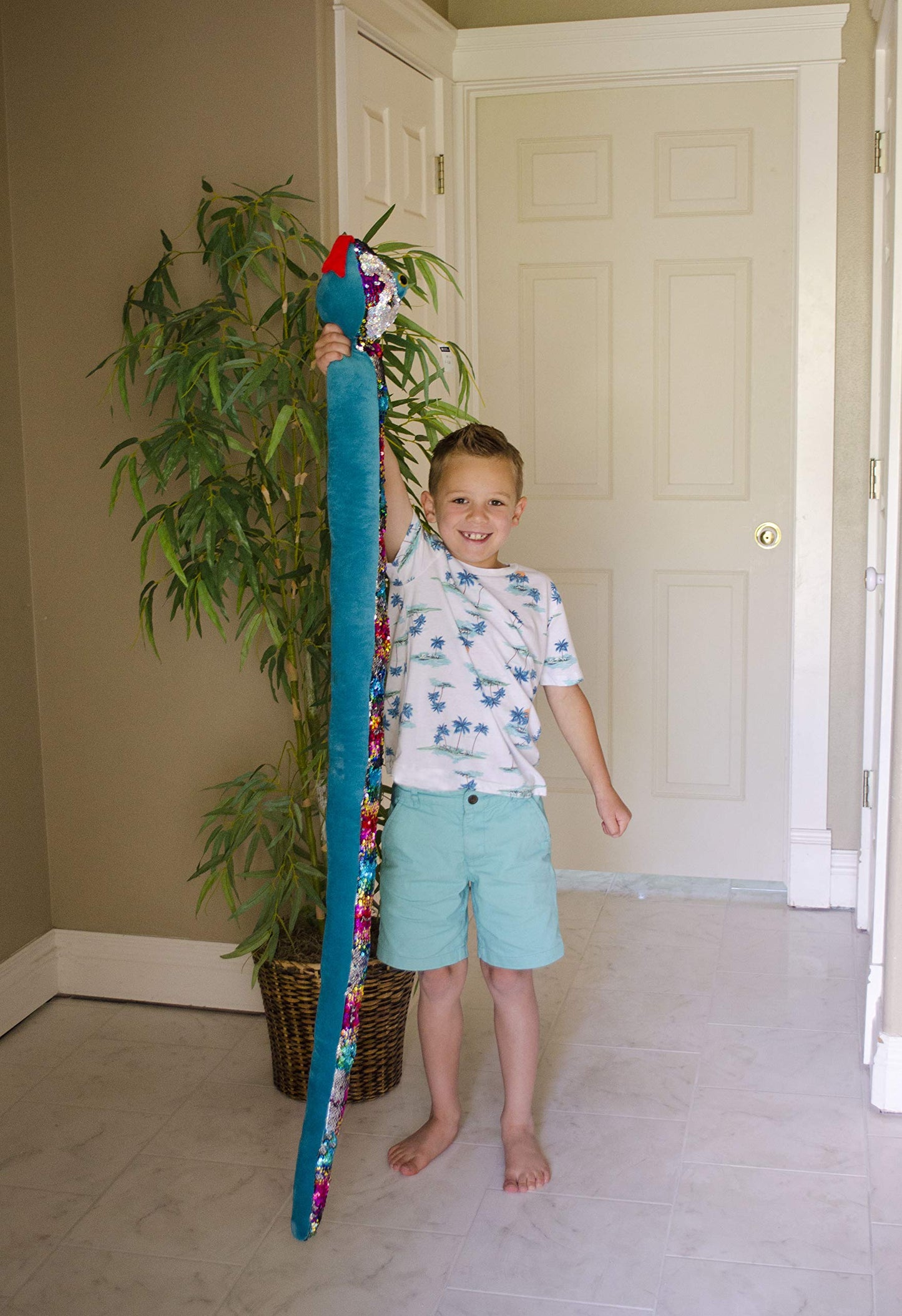 Rainbow Flip Sequin Stuffed Snake - Reversible Sequin Pet Snake Stuffed Animal - Giant 60 inches Long