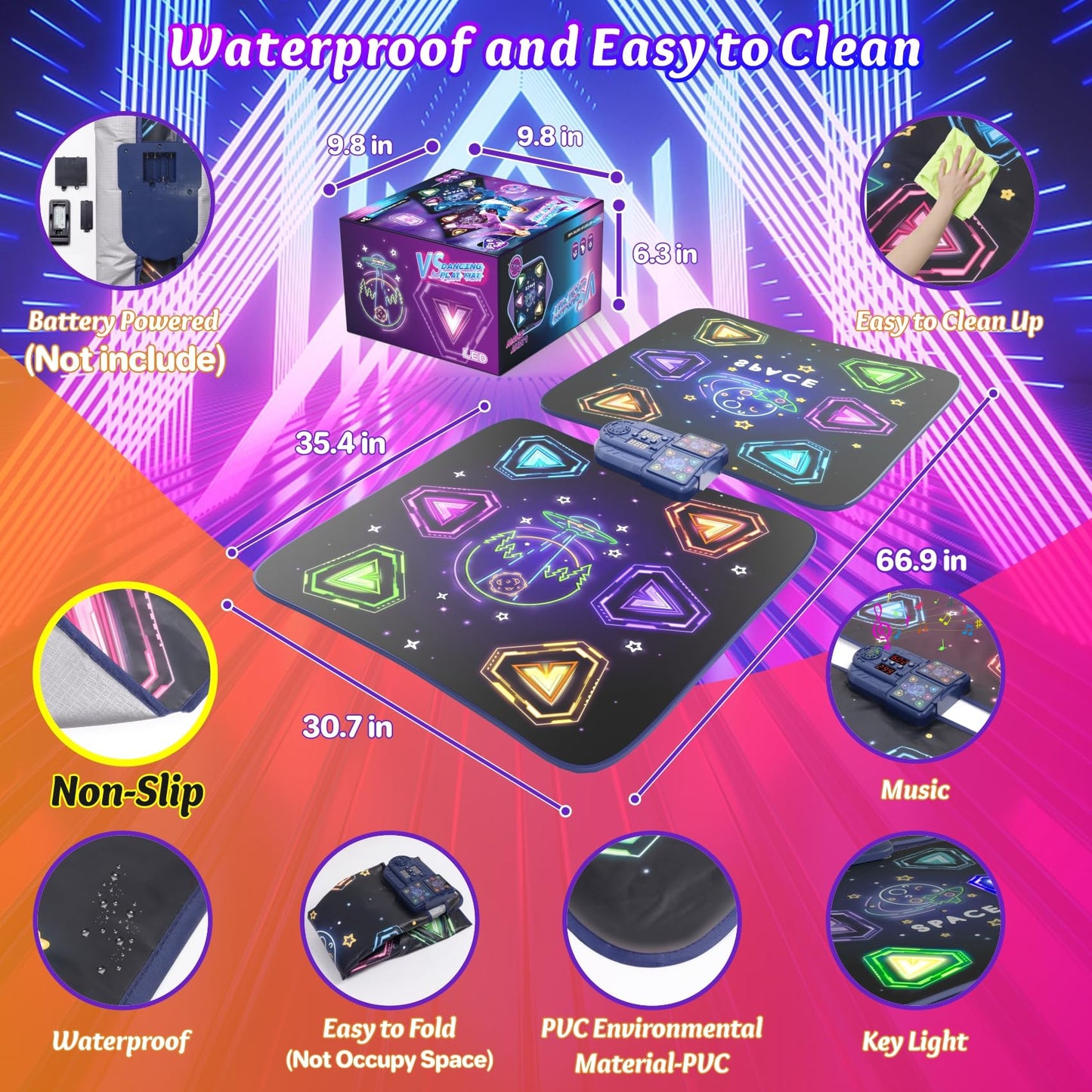 Dance Mat Toys for 3-12 Year Old Girls Boys,Dance Mat for Kids with Light Up 12-Buttons, Music Dance Toy for Toddler with 5 Modes & Bluetooth,Birthday Xmas Gifts for 3 4 5 6 7 8 9 10+ Year Old Kids