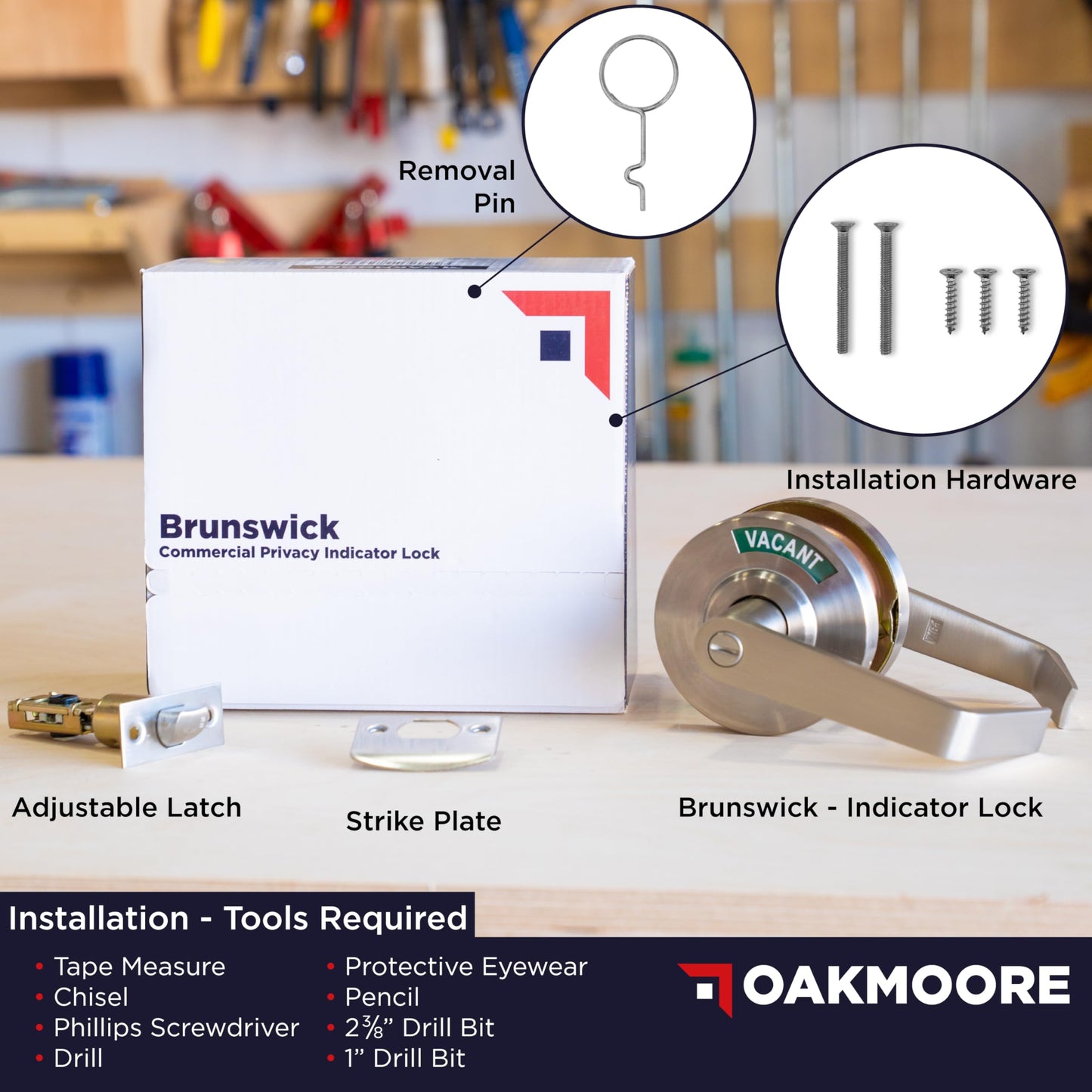 OAKMOORE Commercial Door Handle | Vacant Occupied & Commercial Restroom Lock for Public Bathroom & Industrial Buildings