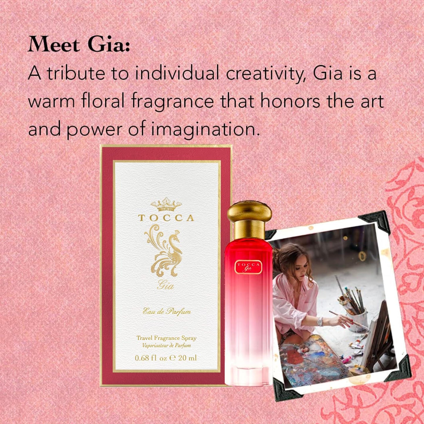 Tocca Women's Perfume, Gia Fragrance, 0.68 oz (20 ml) - Warm Floral, Pink Peppercorn, Tangerine, Turkish Rose - Hand-Finished Bottle