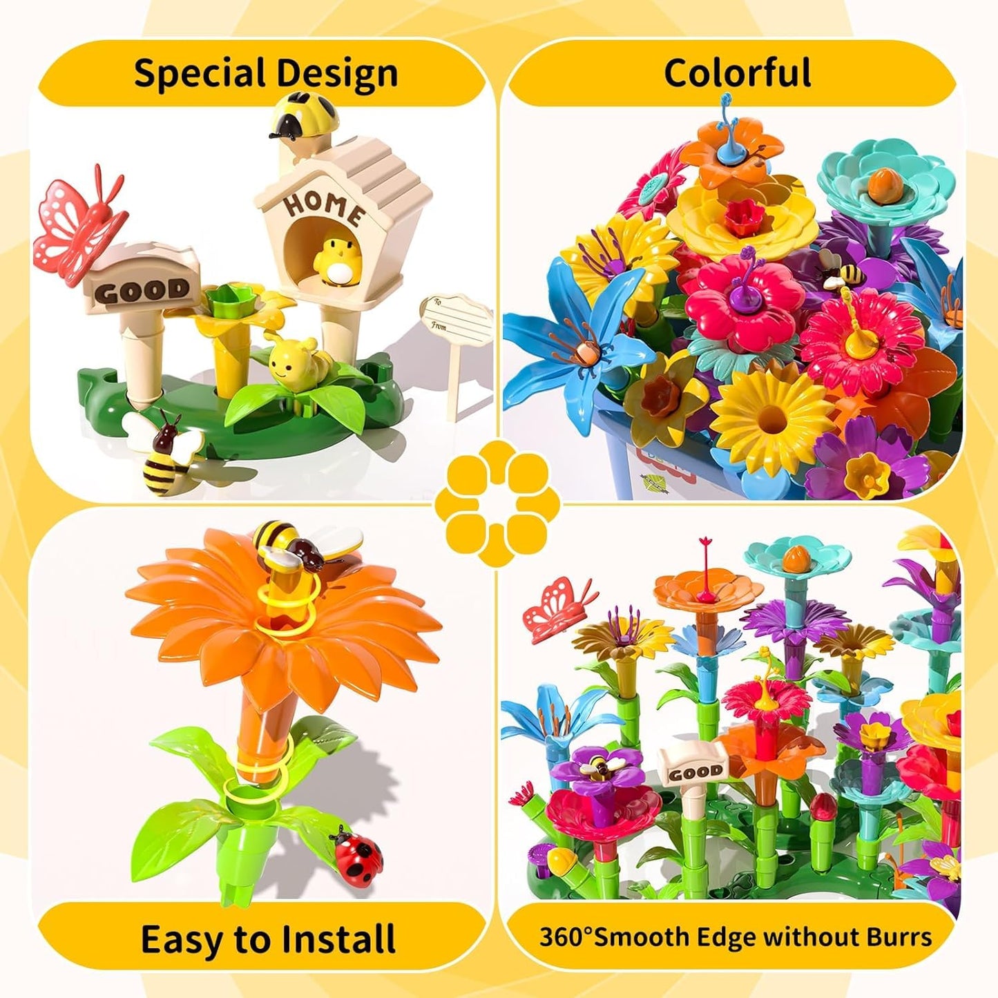 TEMI 138 PCS Flower Garden Building Toys for Girls Toys, Educational STEM Toy and Preschool Garden Play Set for Toddlers 3 4 5 6 7 Year Old Kids Boys Girls, Flower Stacking Toys for Kids Age 3-6